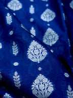 Navy Blue Warm Silk Saree With Big Silver Fancy Carry Buta