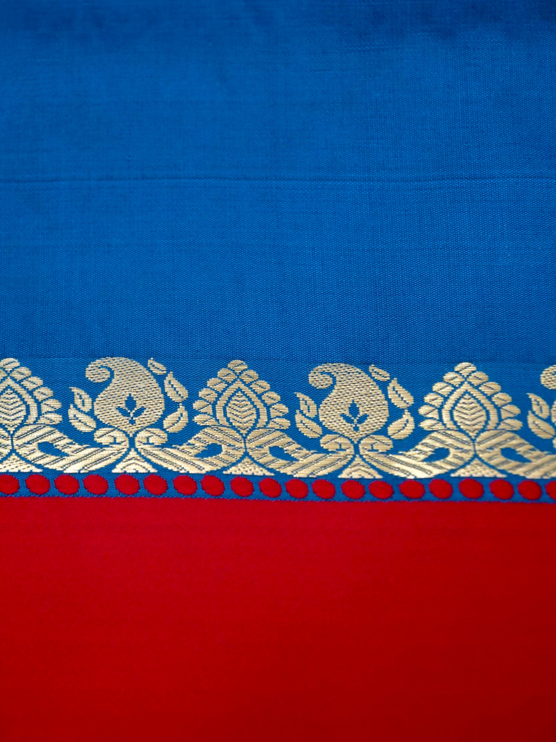 Peacock Blue Banarasi Satin Silk Allover Zari Buti Saree