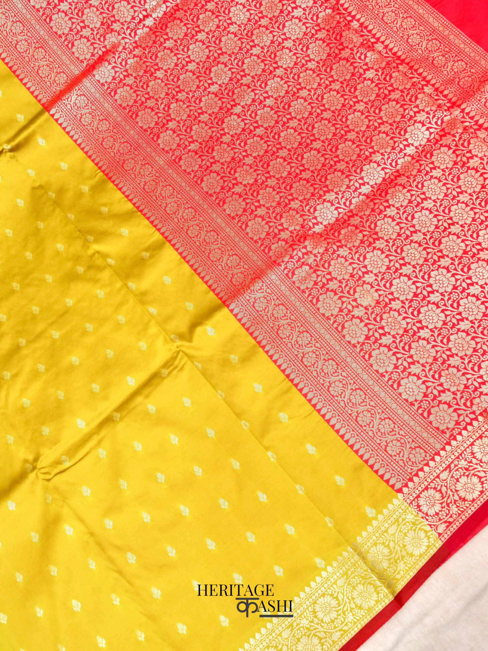 Mustard Yellow Banarasi Silk Buti Saree