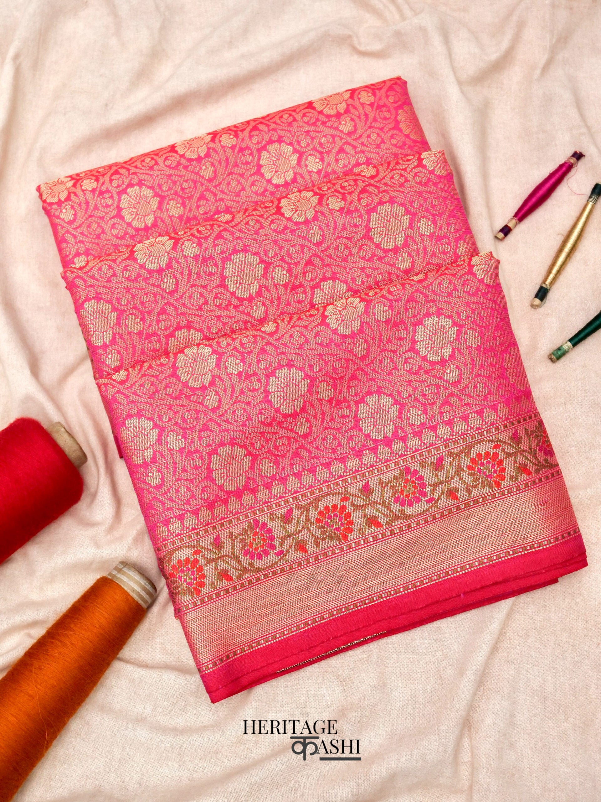 Rani Pink Katan Brocade Fancy Paithani Border Saree