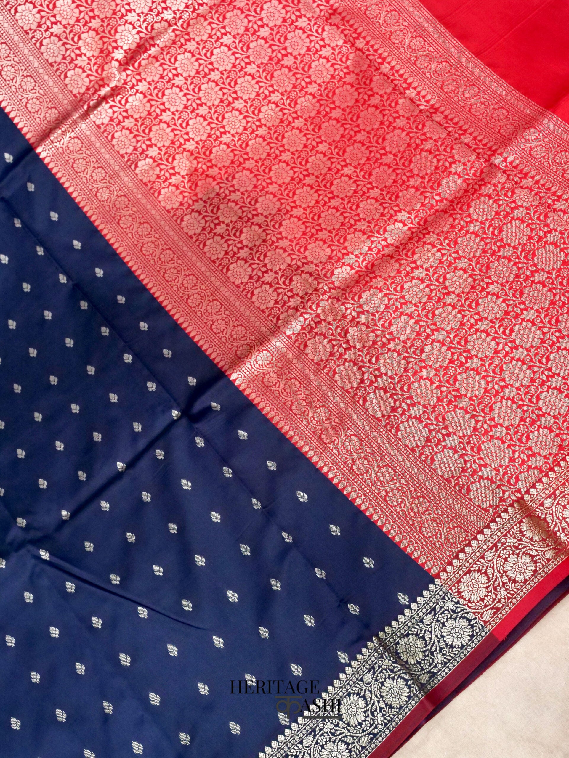 Navy Blue Banarasi Silk Buti Saree