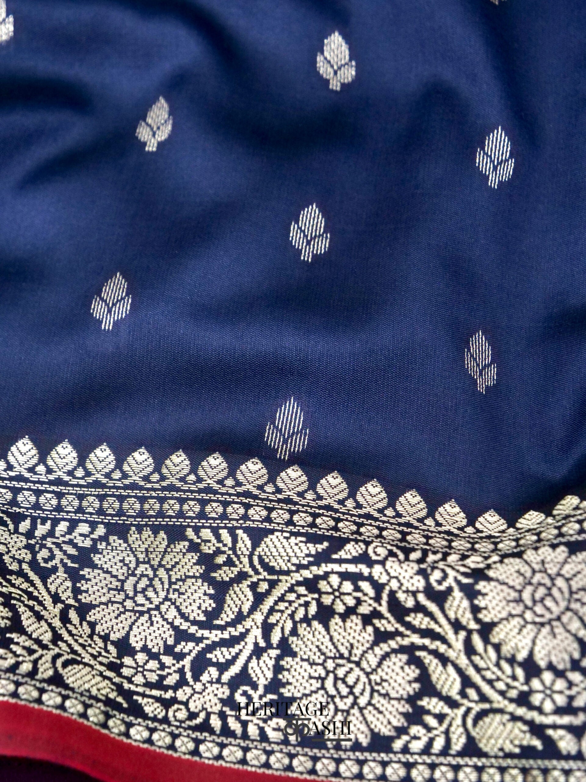 Navy Blue Banarasi Silk Buti Saree