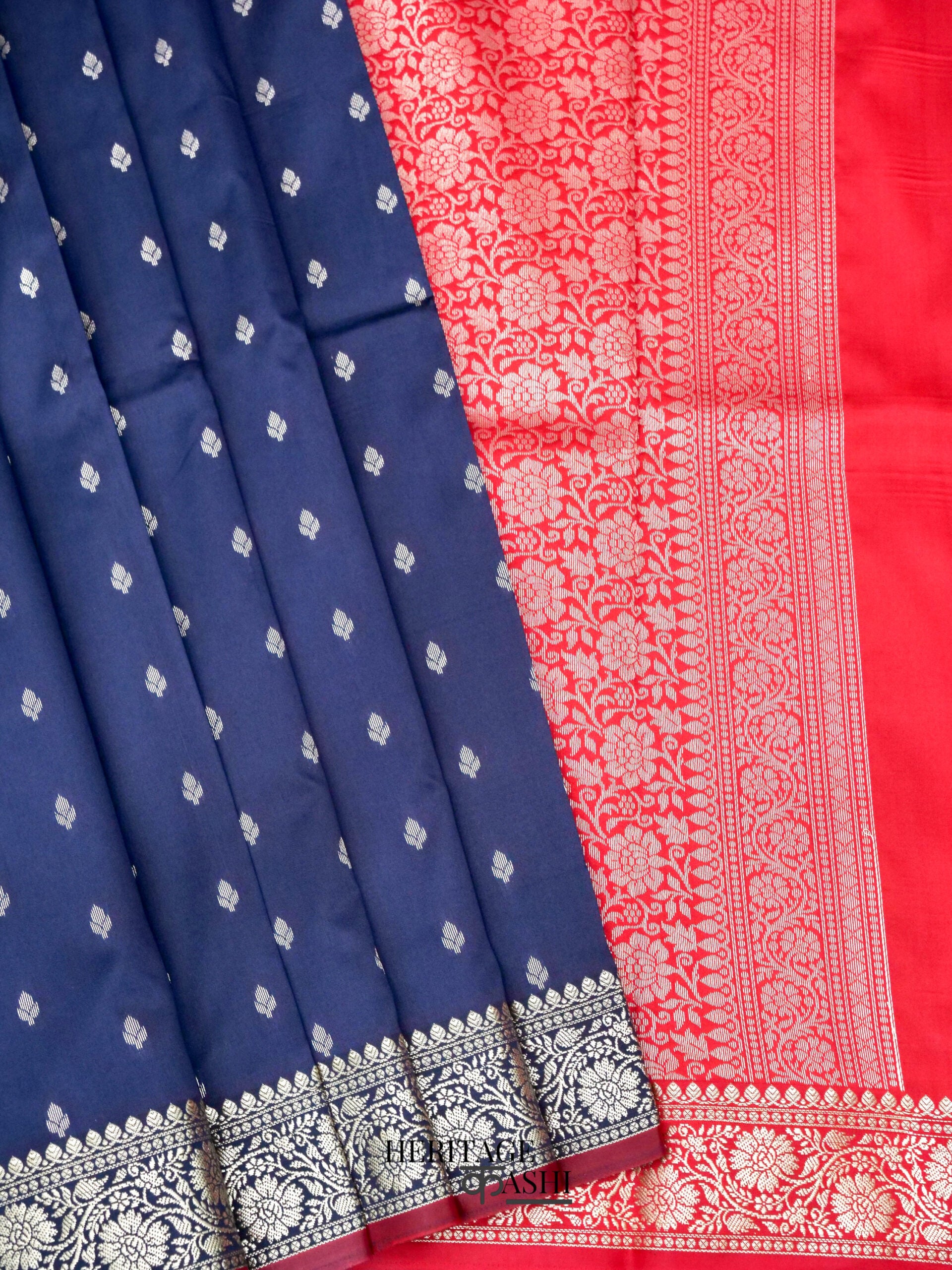 Navy Blue Banarasi Silk Buti Saree