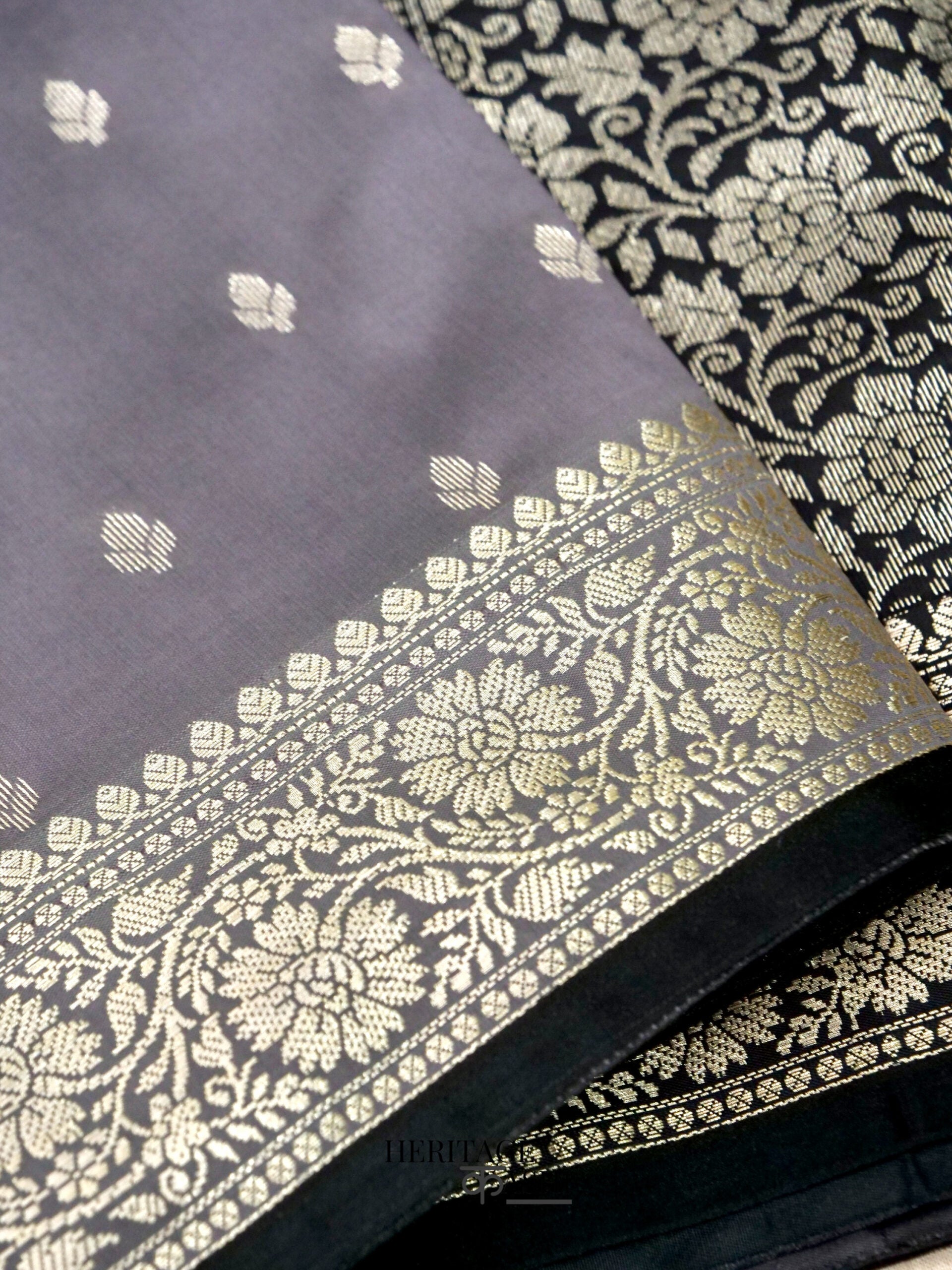 Grey Banarasi Silk Buti Saree