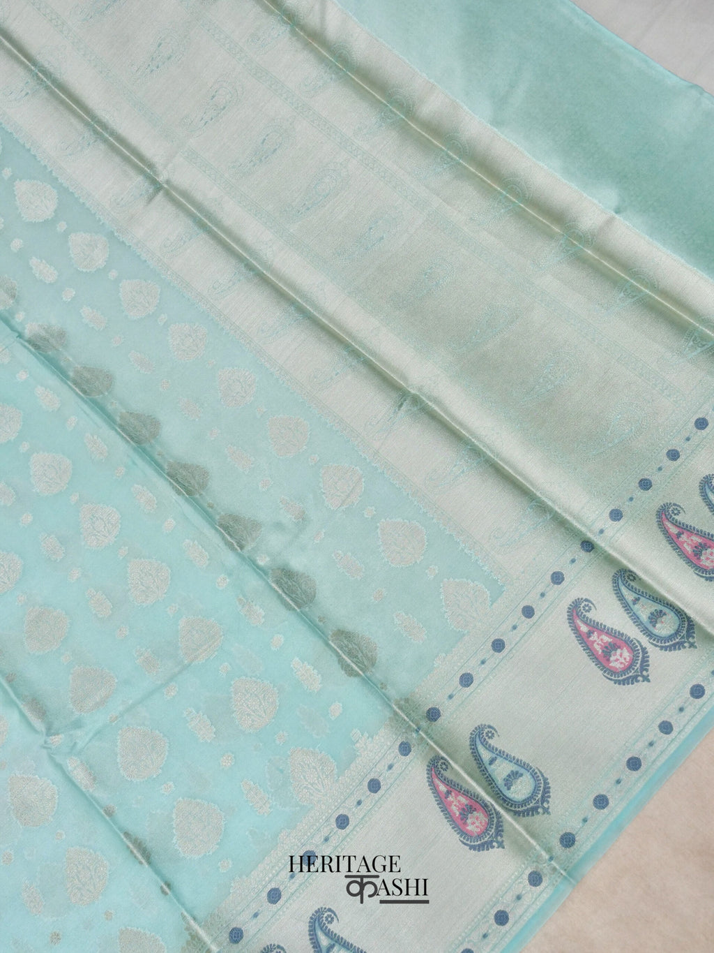 Light Blue Warm Silk Big Silver Fancy Carry Buta Saree