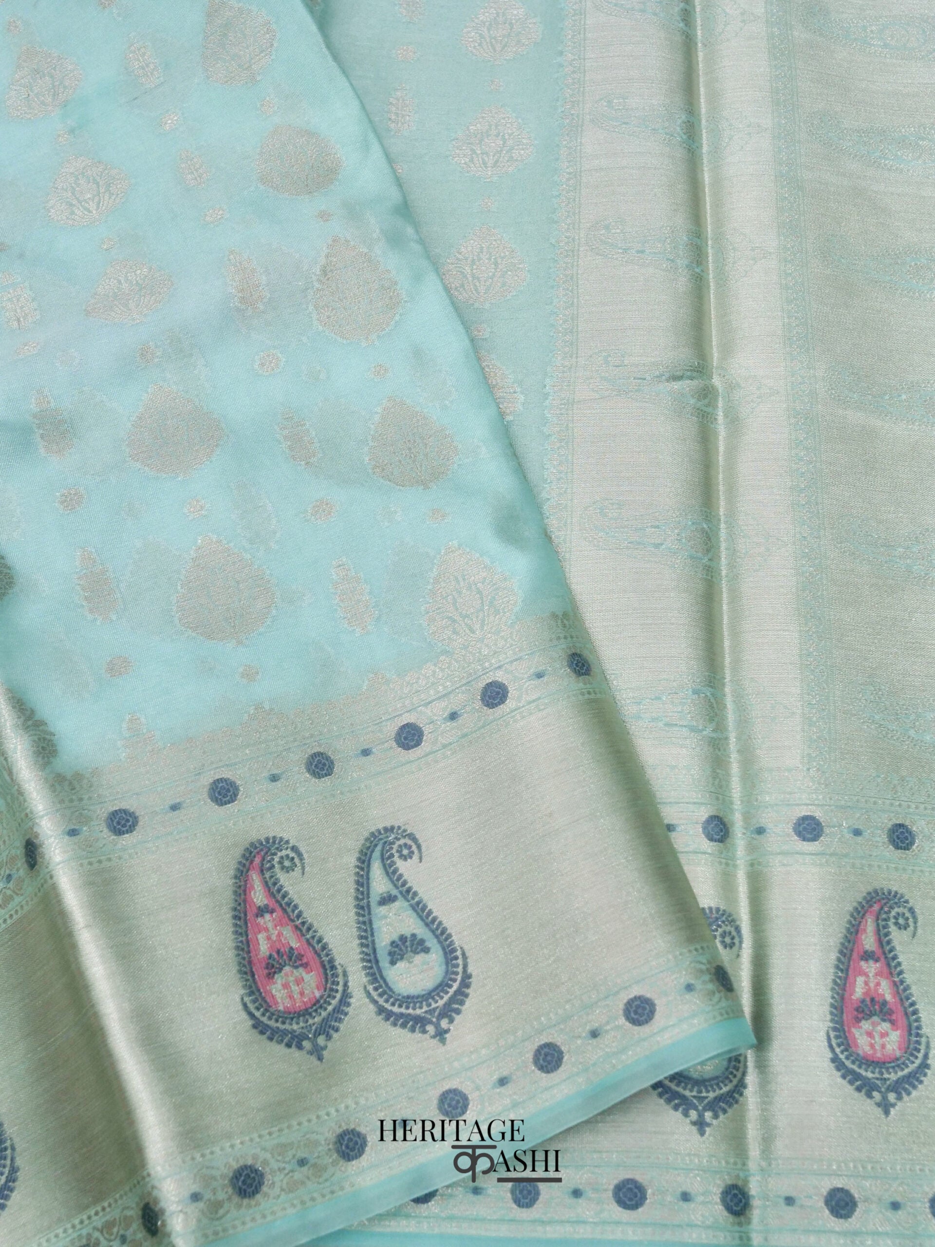 Light Blue Warm Silk Big Silver Fancy Carry Buta Saree