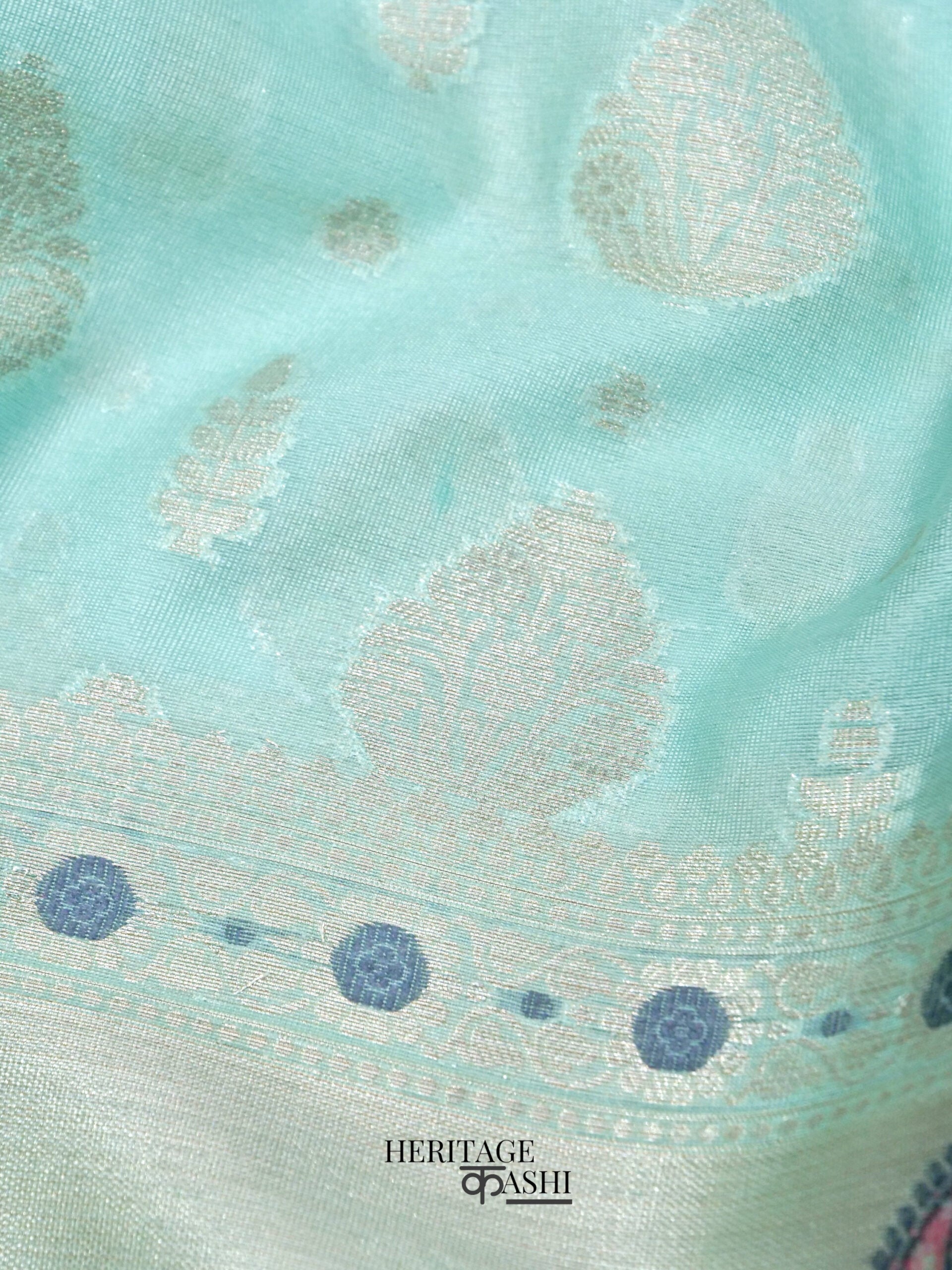 Light Blue Warm Silk Big Silver Fancy Carry Buta Saree
