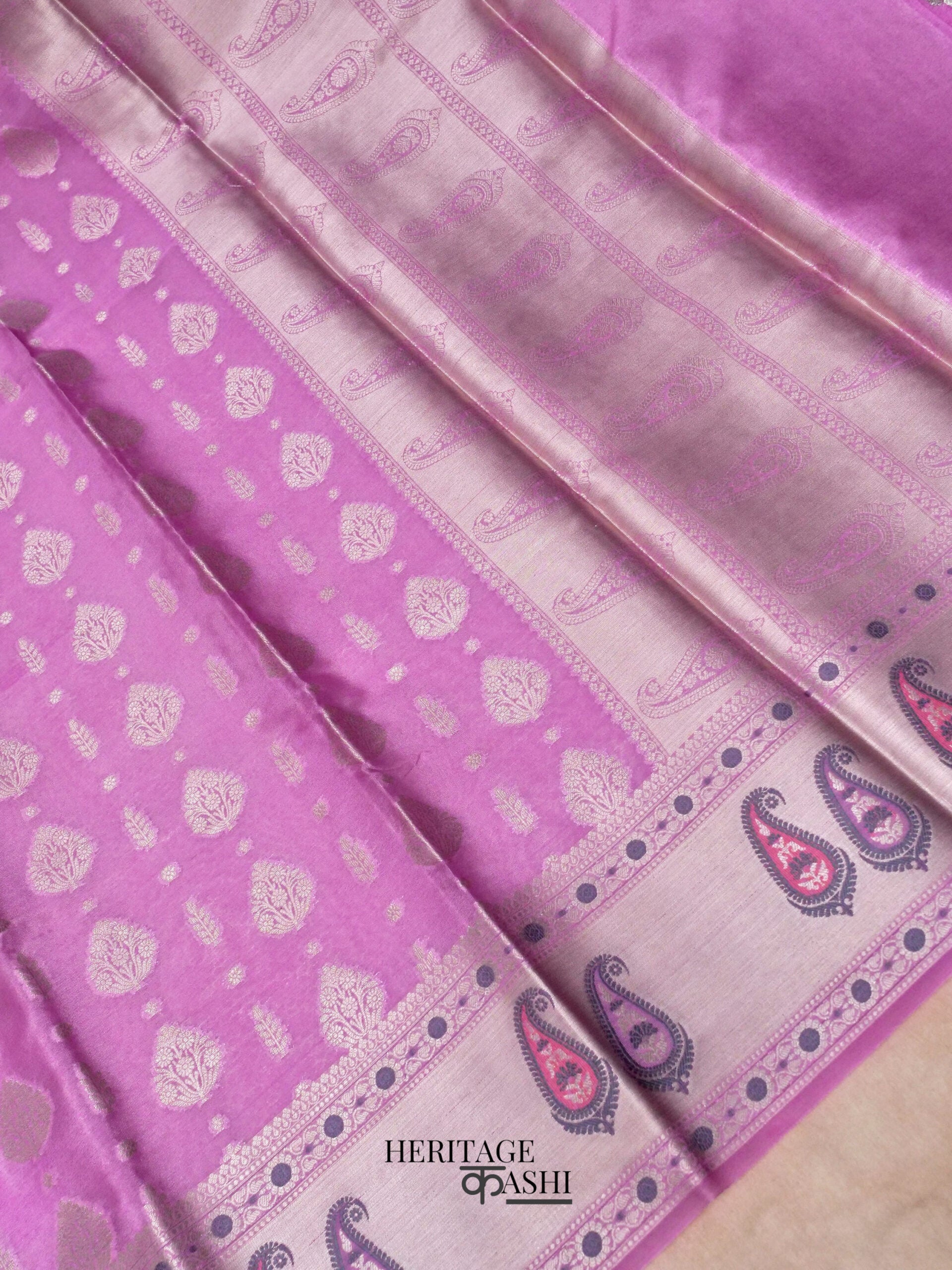 Lavender Colour Warm Silk Big Silver Fancy Carry Buta Saree