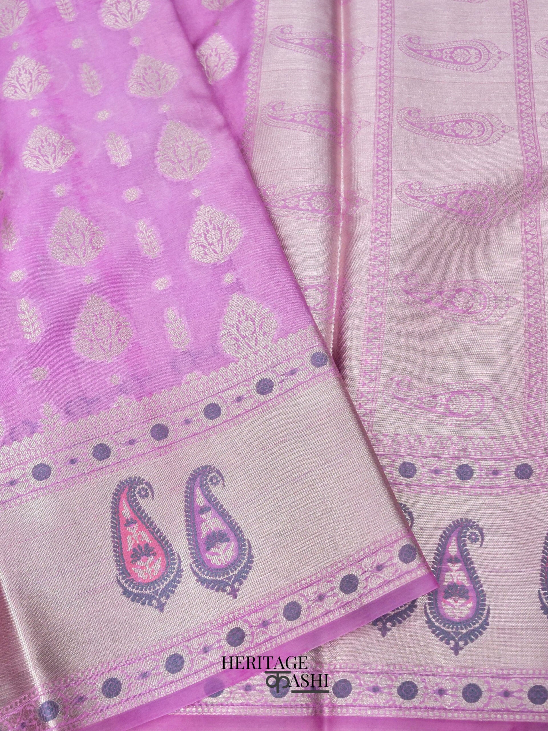 Lavender Colour Warm Silk Big Silver Fancy Carry Buta Saree