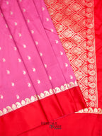 Onion Pink Banarasi Satin Silk Allover Zari Buti Saree