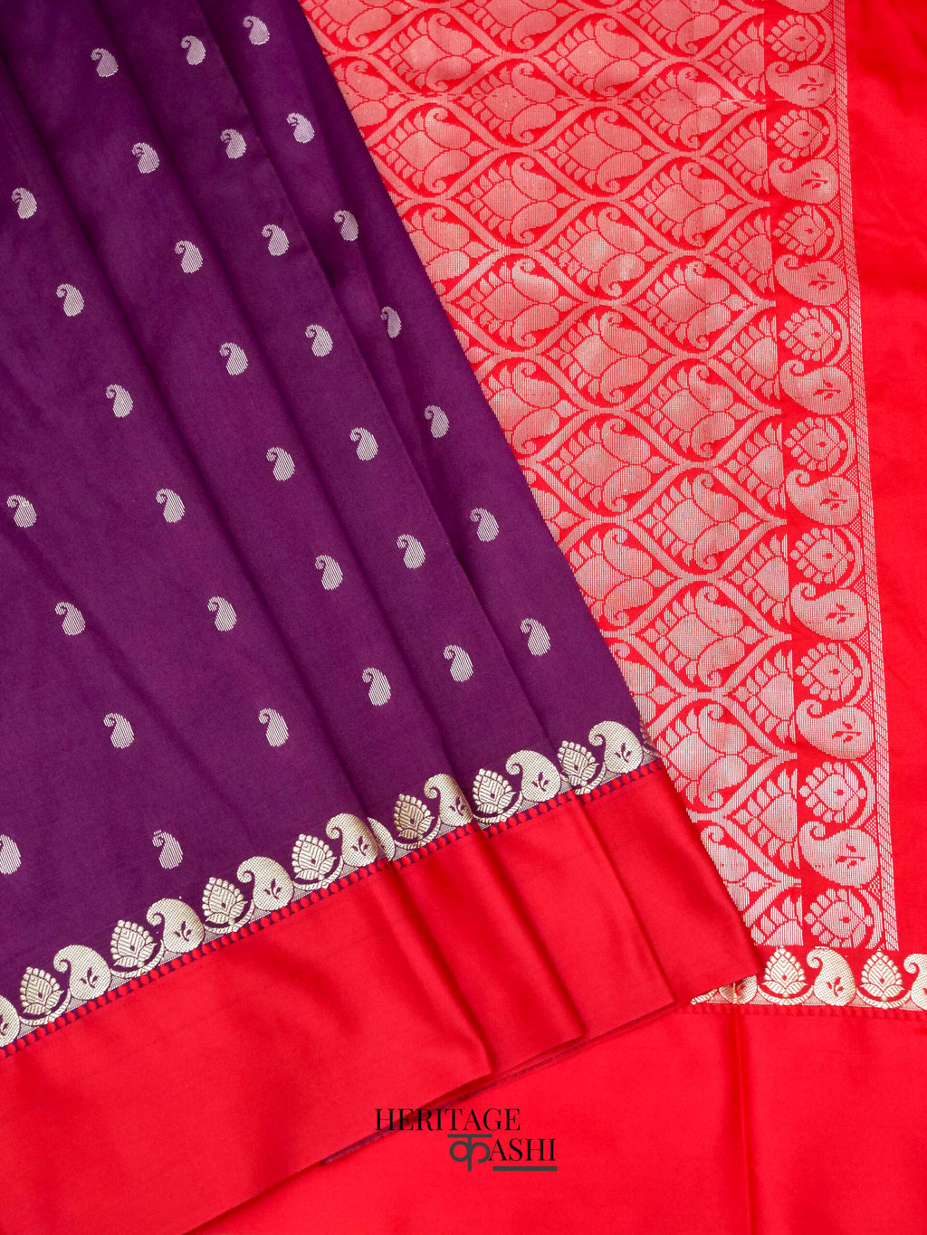 Purple Banarasi Satin Silk Allover Zari Buti Saree