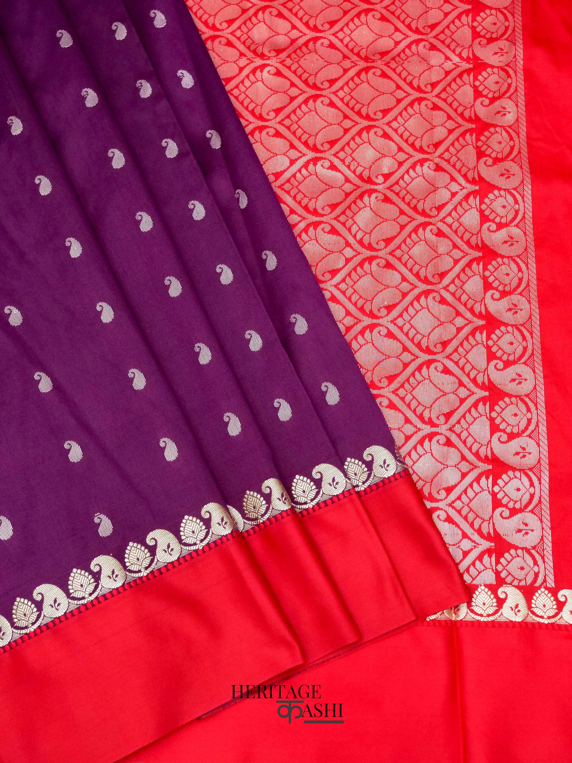 Purple Banarasi Satin Silk Allover Zari Buti Saree