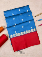 Peacock Blue Banarasi Satin Silk Allover Zari Buti Saree
