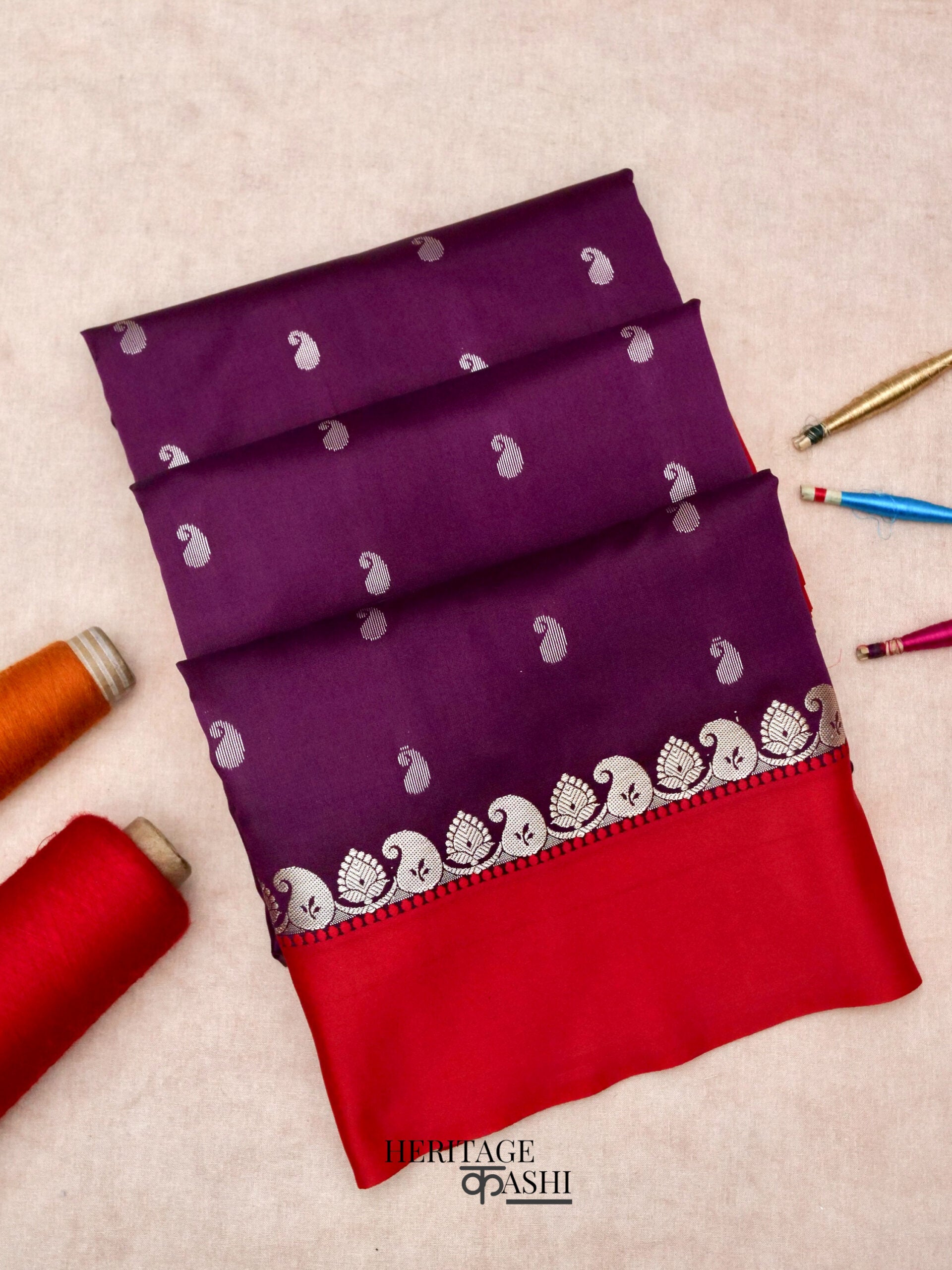 Purple Banarasi Satin Silk Allover Zari Buti Saree