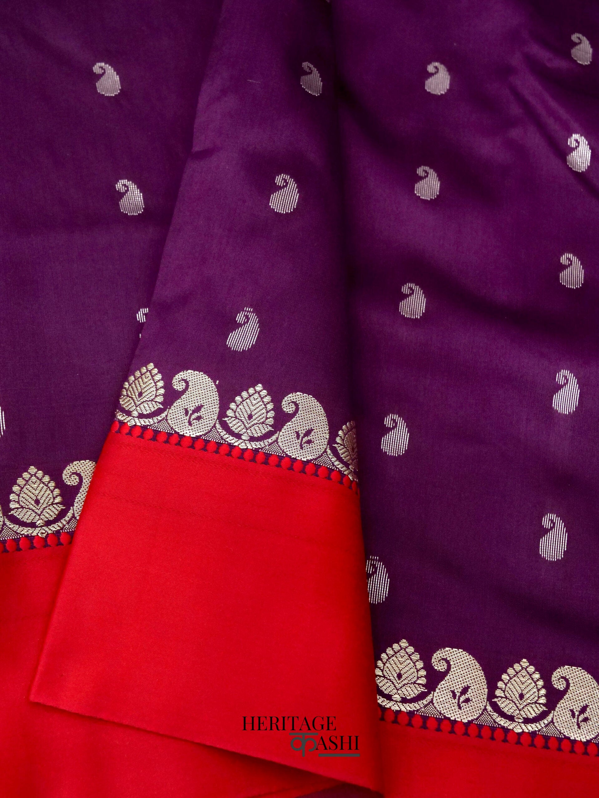 Purple Banarasi Satin Silk Allover Zari Buti Saree