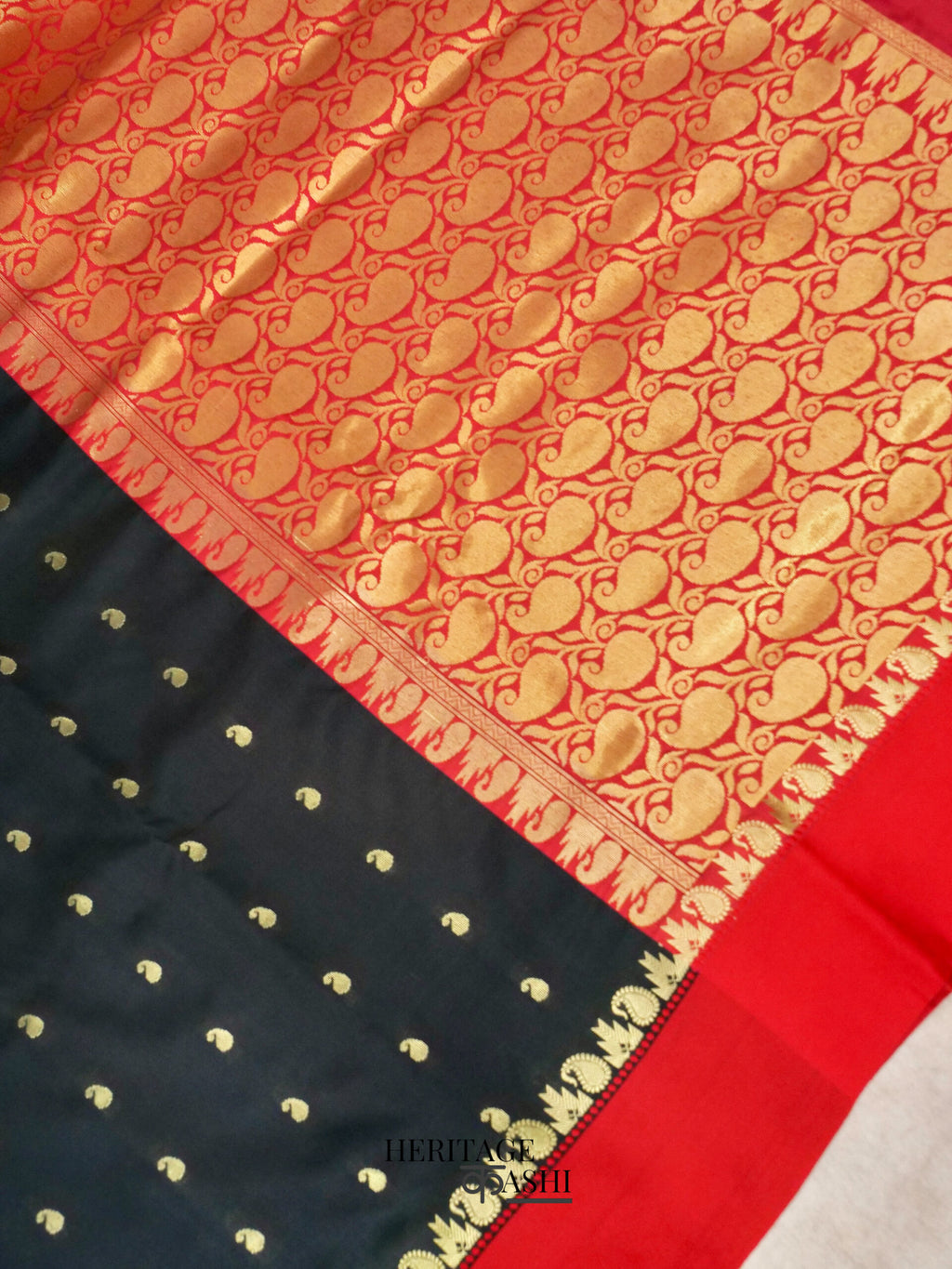 Black Banarasi Satin Silk Allover Zari Buti Saree