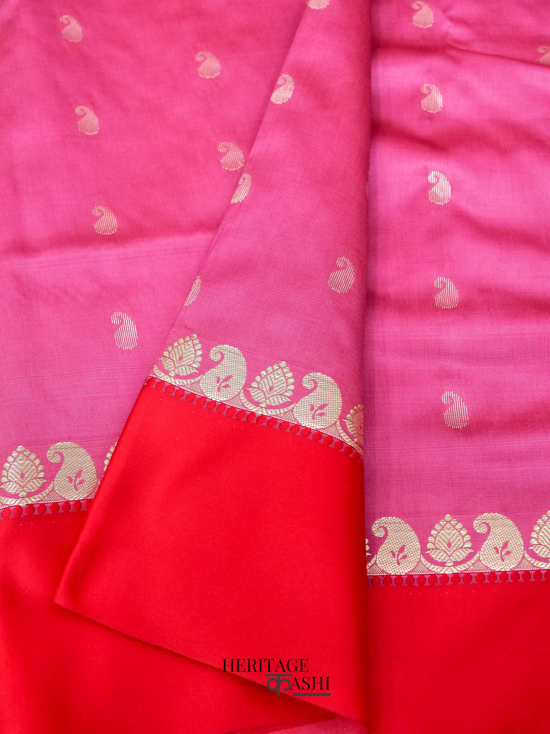 Onion Pink Banarasi Satin Silk Allover Zari Buti Saree