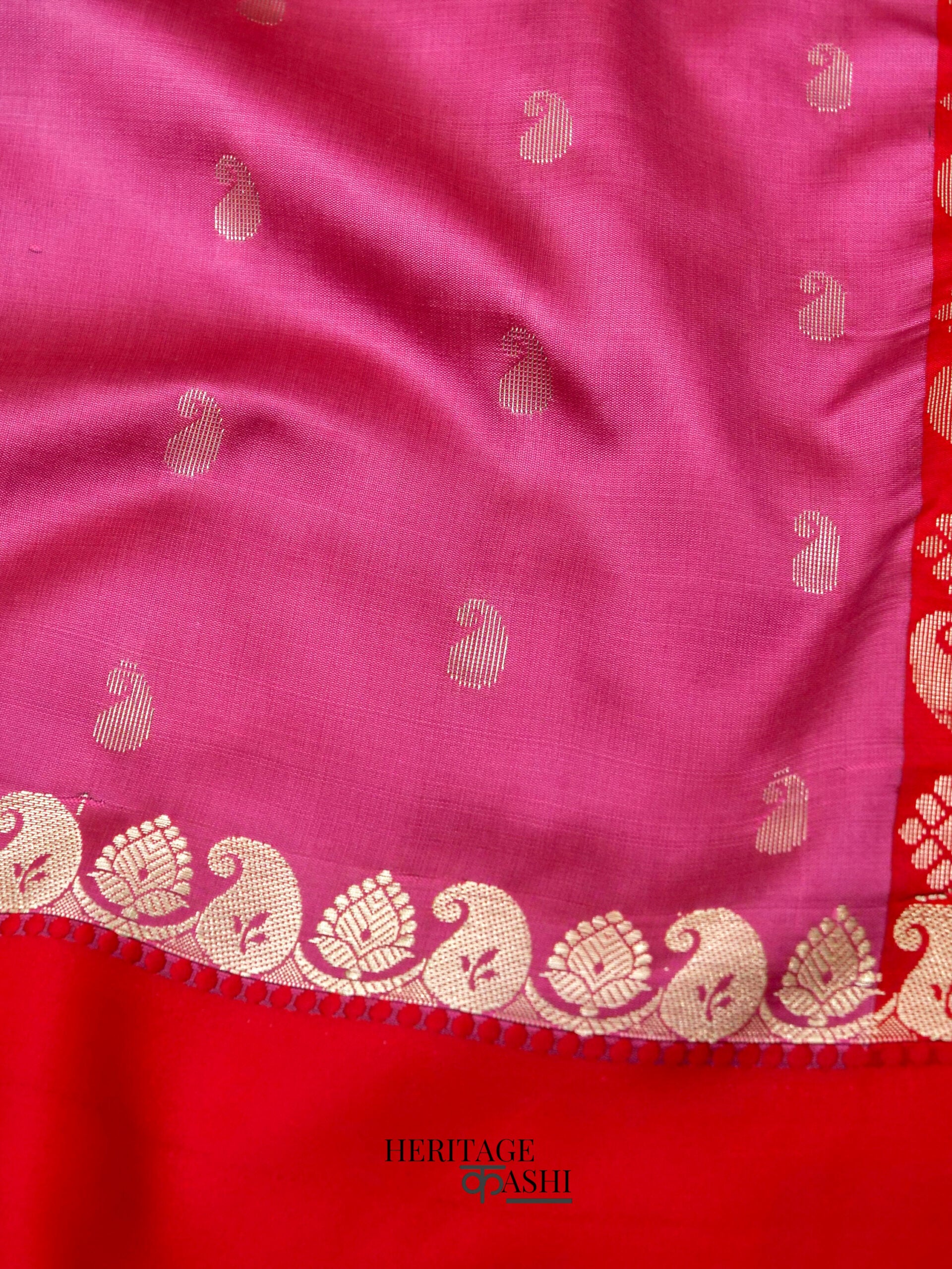 Onion Pink Banarasi Satin Silk Allover Zari Buti Saree