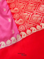 Onion Pink Banarasi Satin Silk Allover Zari Buti Saree