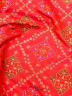 Pinky Orange Katan Floral Motif Ghatchola Designer Saree