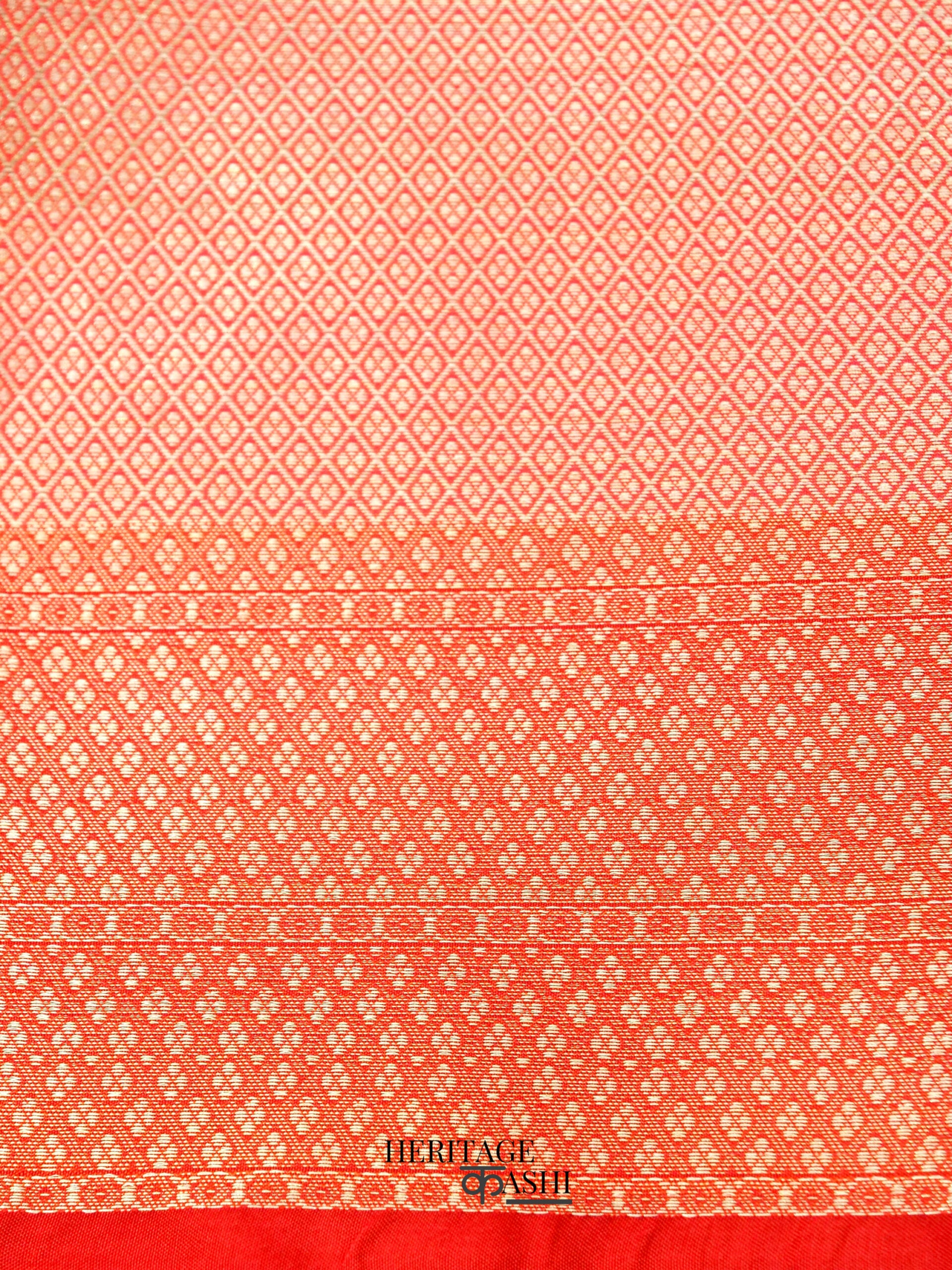 Pinky Orange Katan Floral Motif Ghatchola Designer Saree