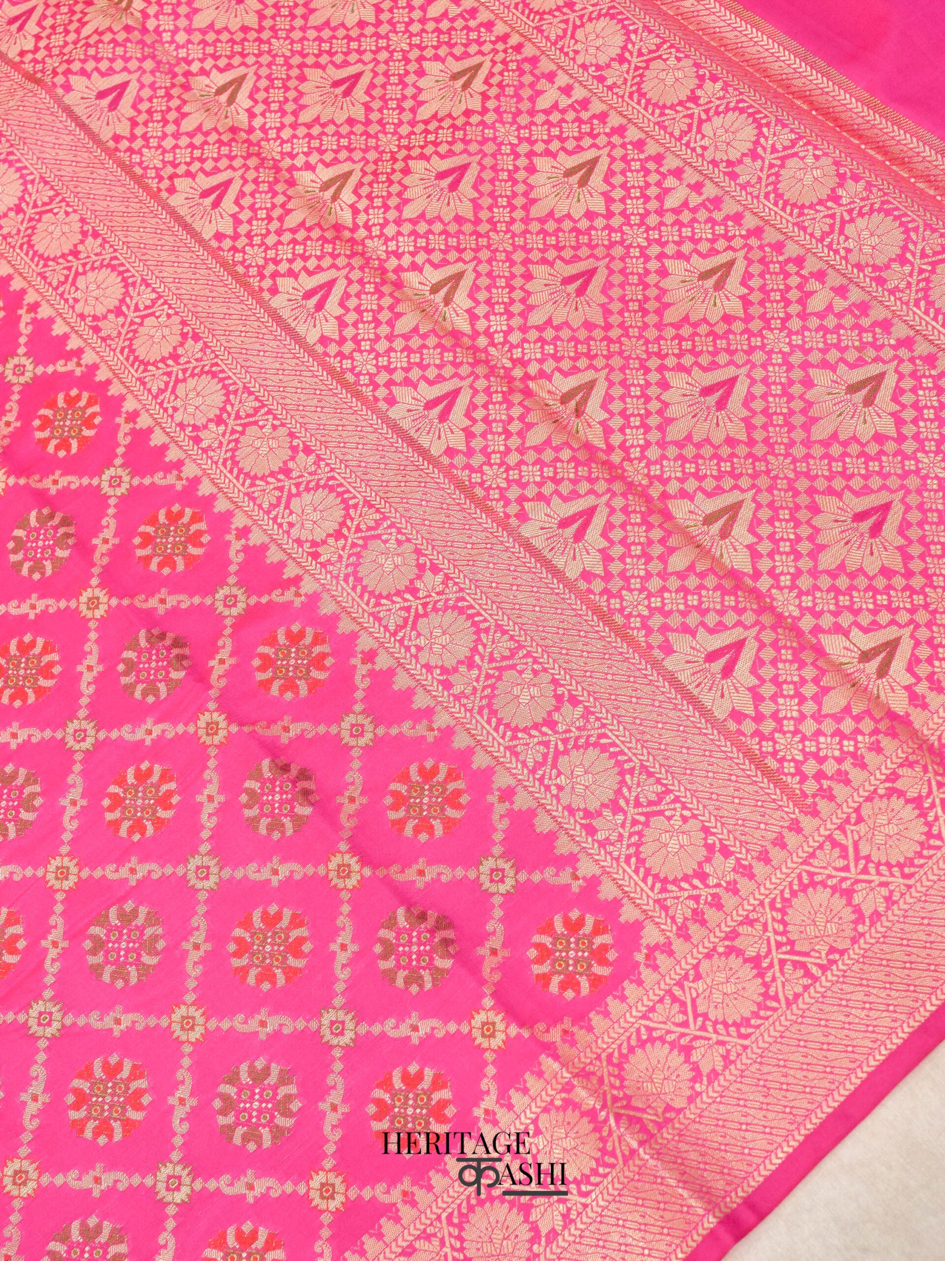 Pink Katan Floral Motif Ghatchola Designer Saree
