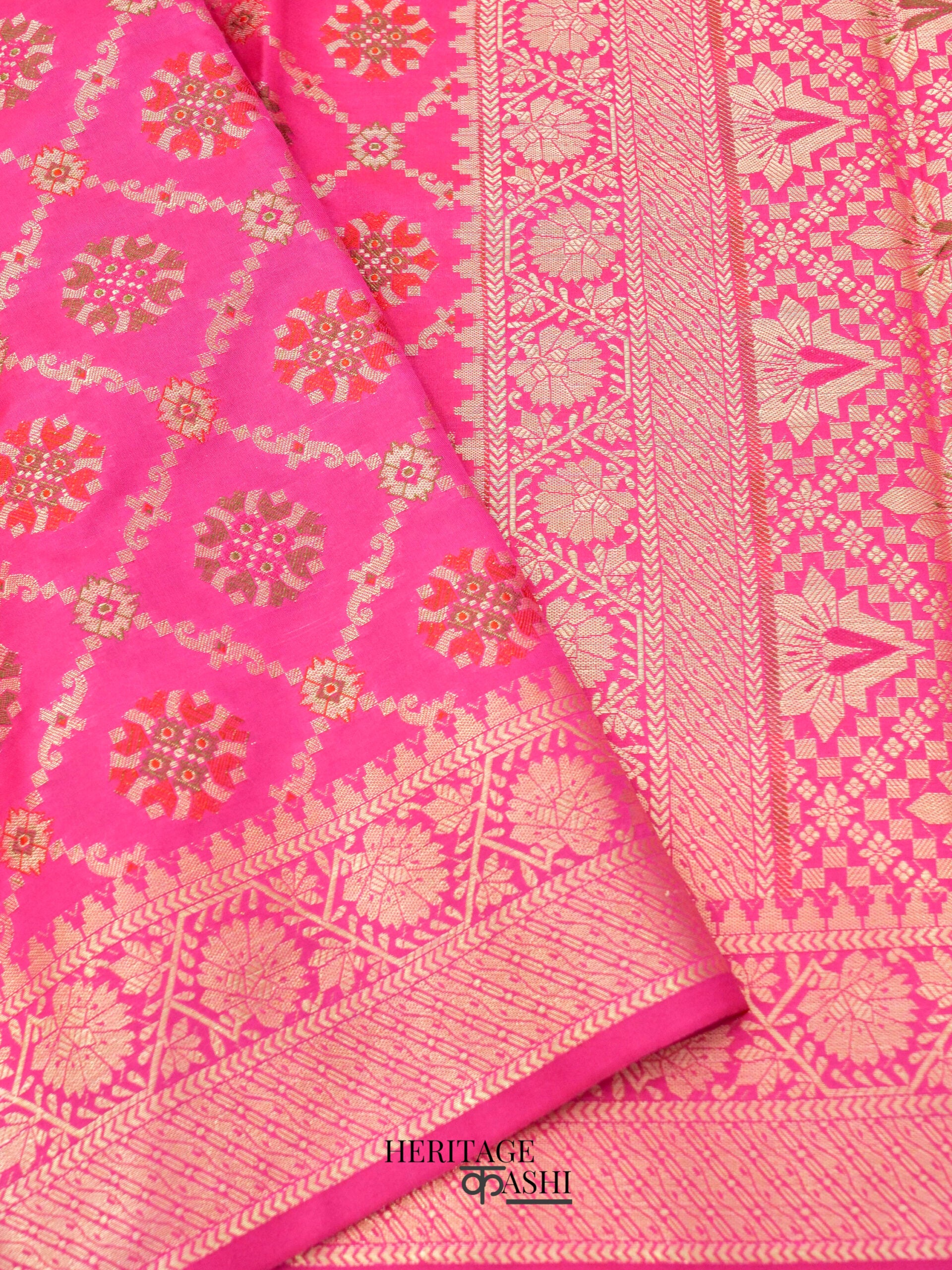 Pink Katan Floral Motif Ghatchola Designer Saree