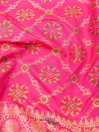 Pink Katan Floral Motif Ghatchola Designer Saree