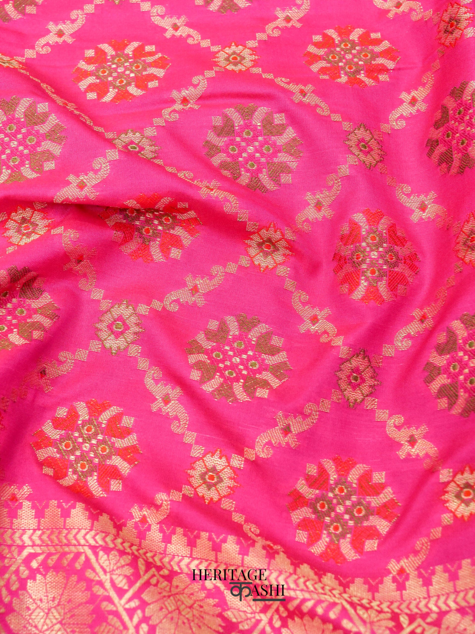 Pink Katan Floral Motif Ghatchola Designer Saree