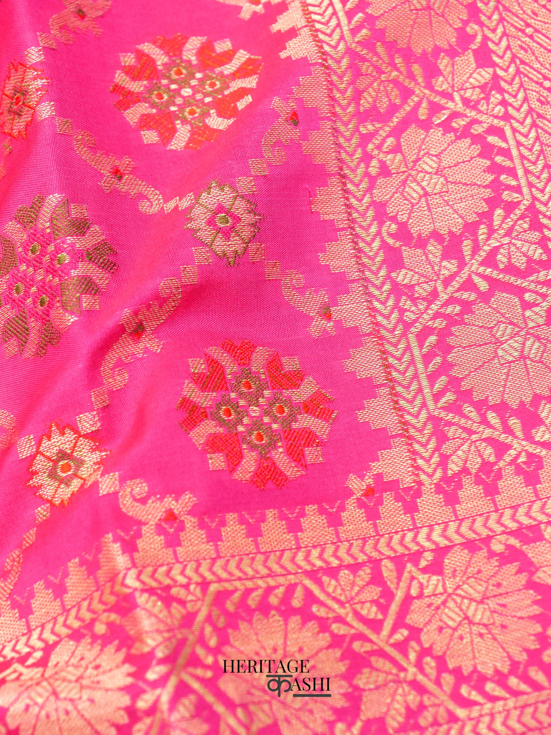 Pink Katan Floral Motif Ghatchola Designer Saree