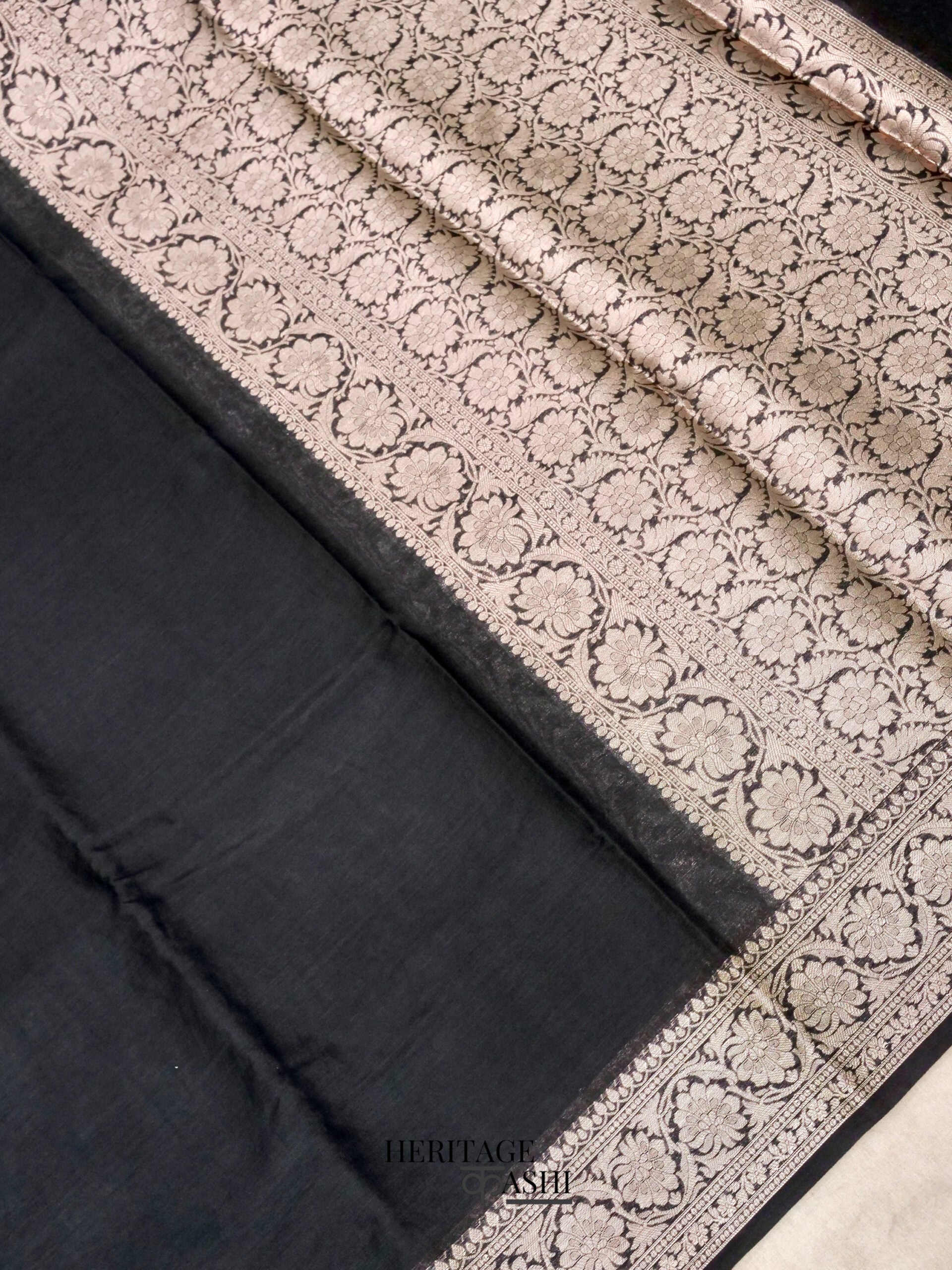 Black Warm Silk Plain Saree