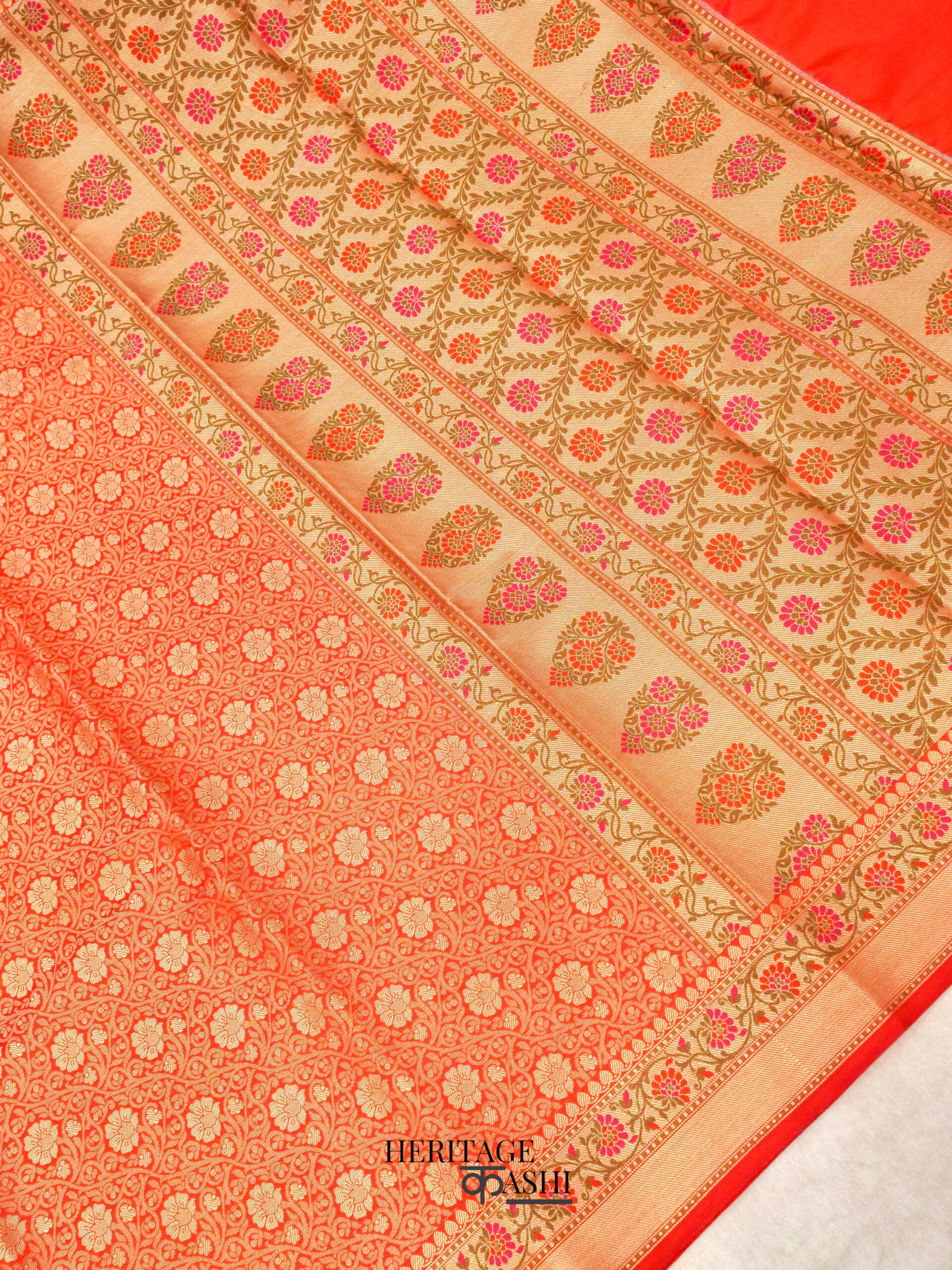 Orange Katan Brocade Fancy Paithani Border Saree