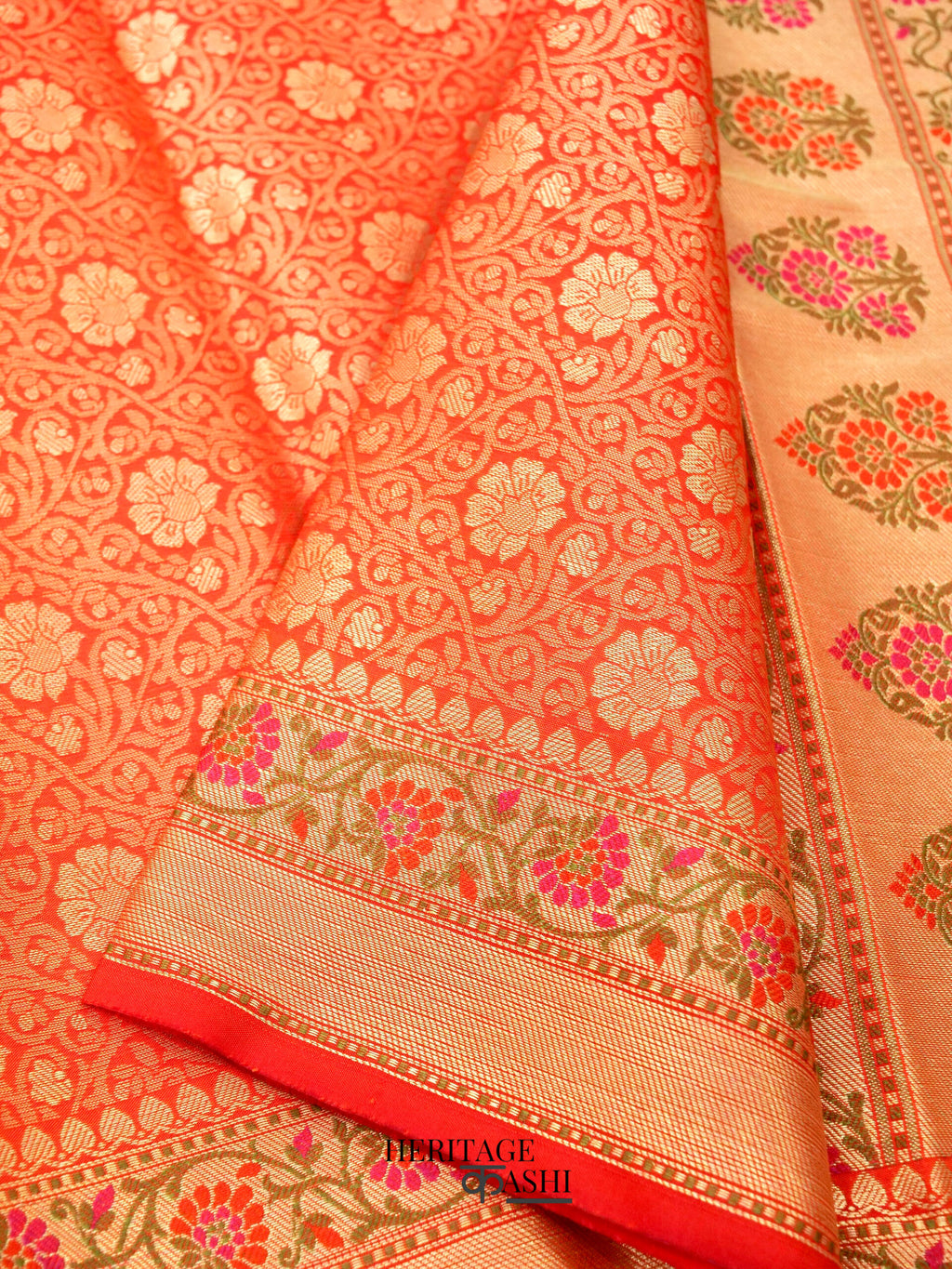 Orange Katan Brocade Fancy Paithani Border Saree