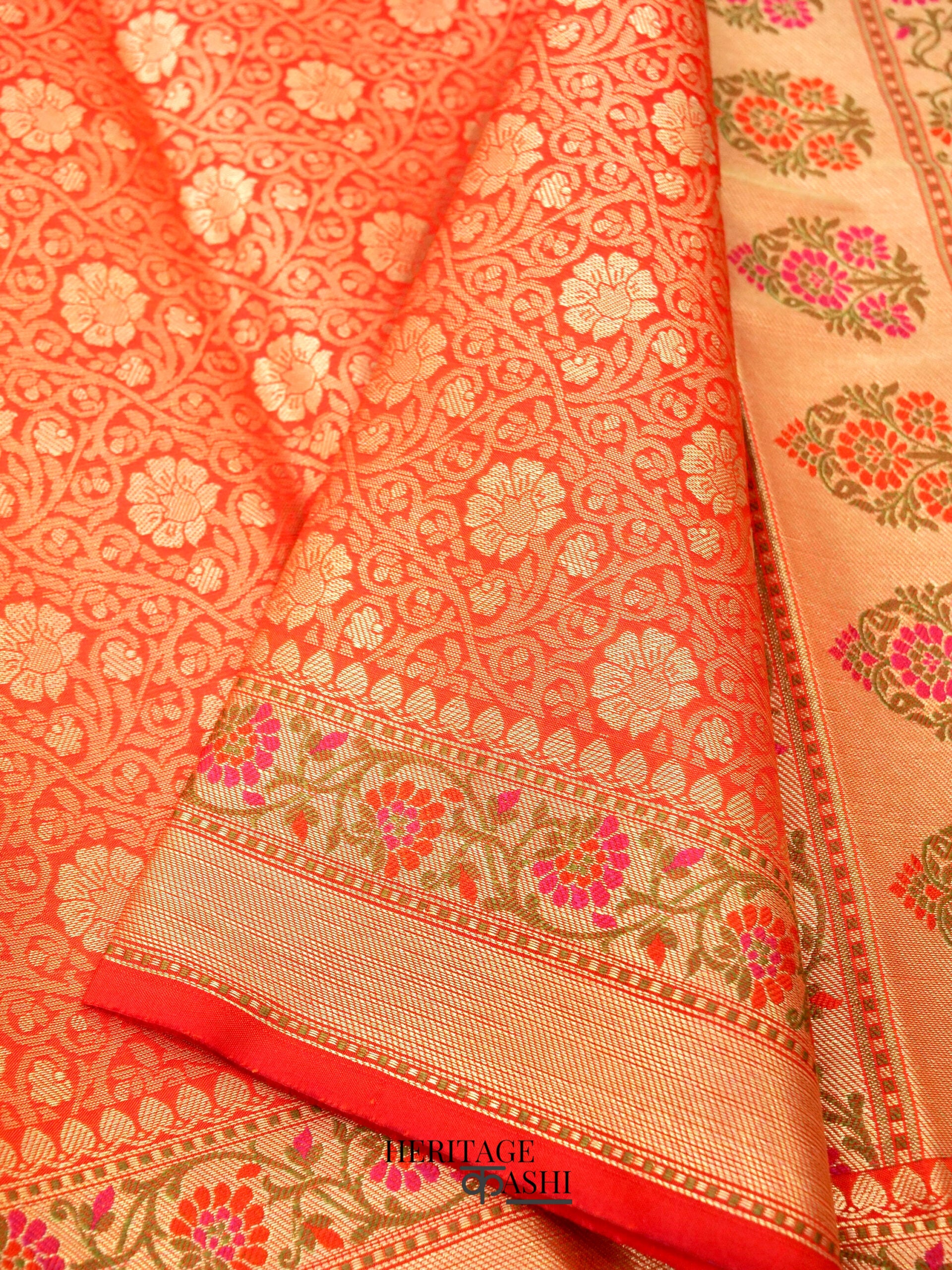 Orange Katan Brocade Fancy Paithani Border Saree