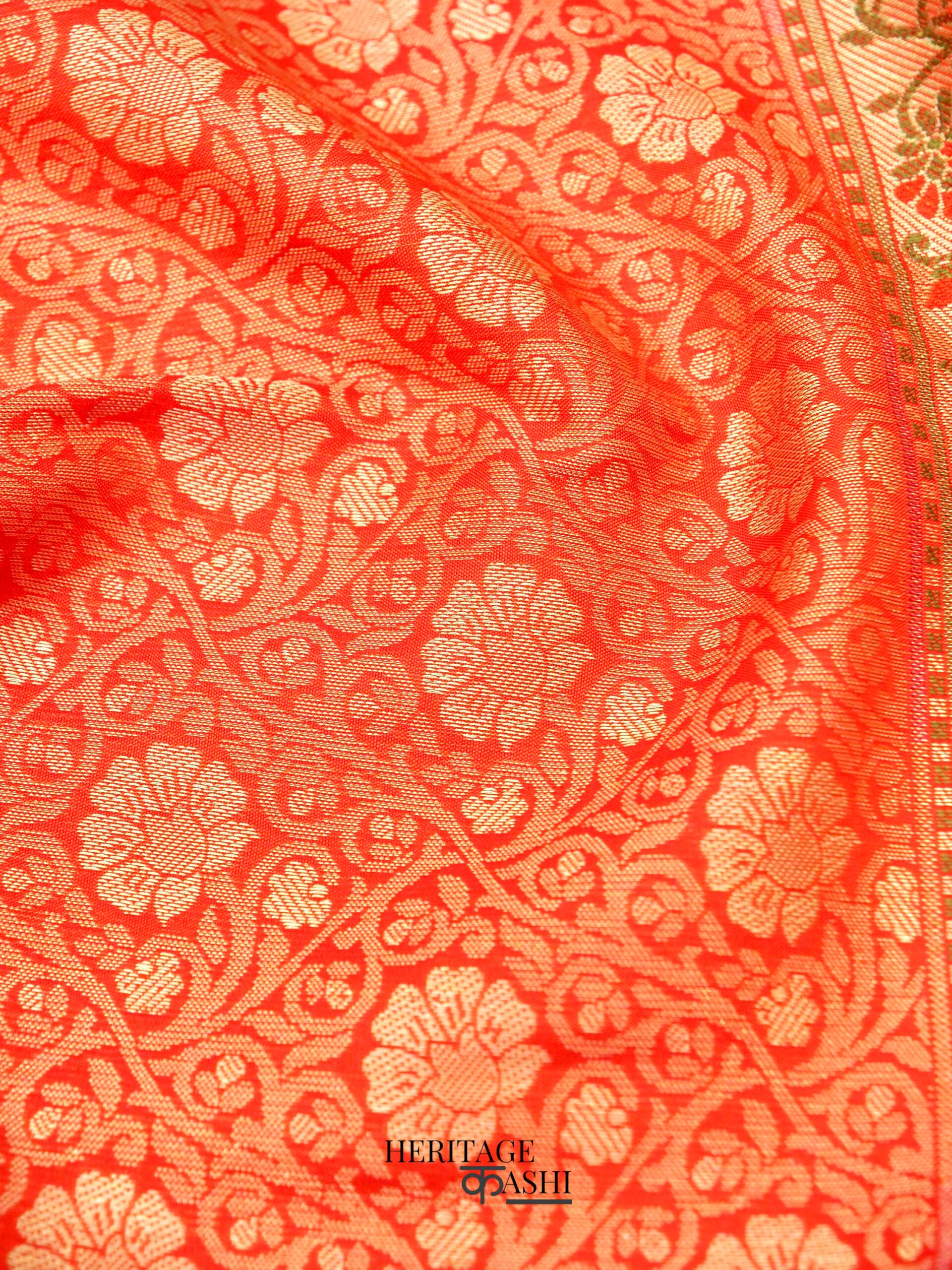Orange Katan Brocade Fancy Paithani Border Saree