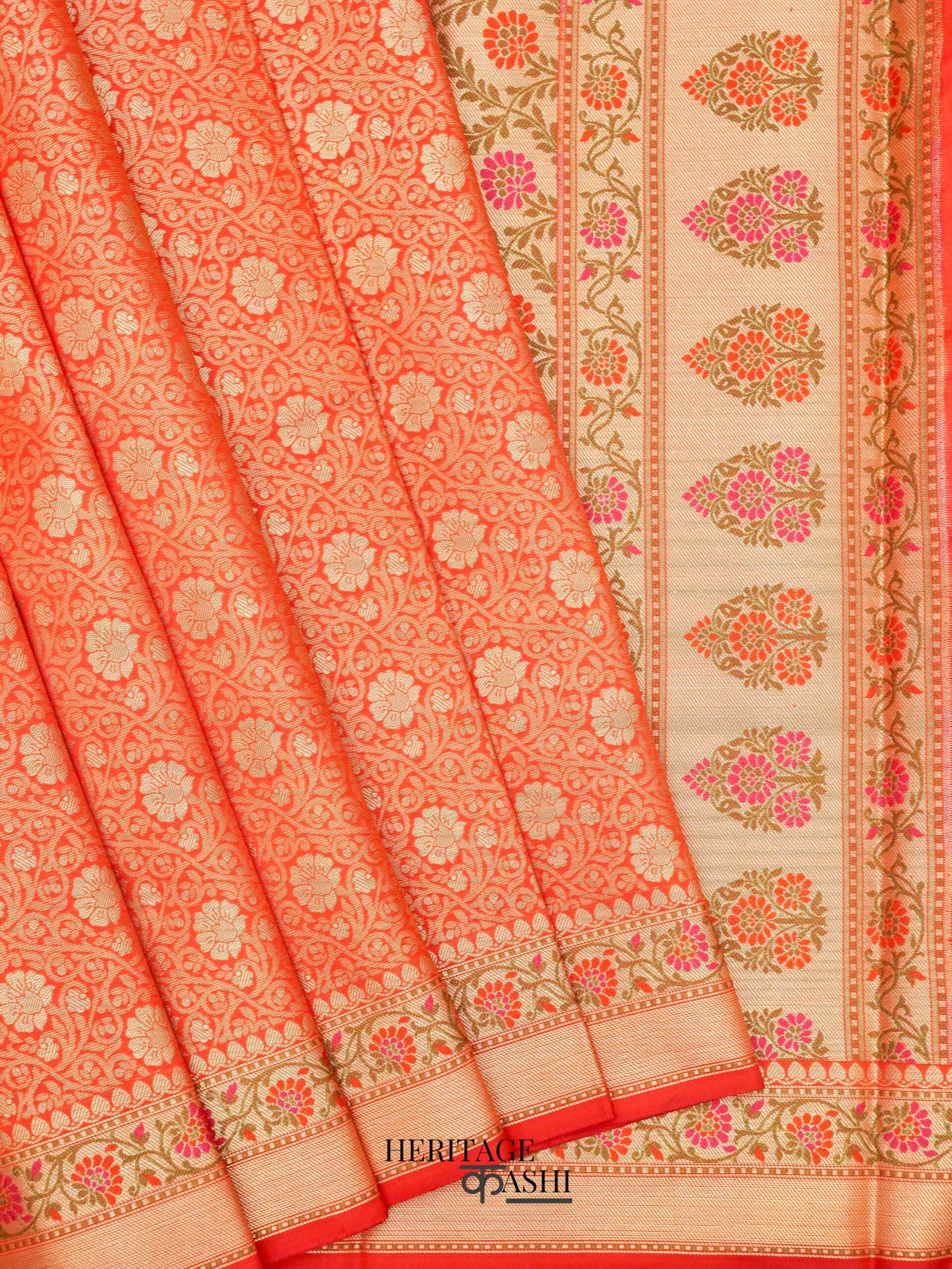 Orange Katan Brocade Fancy Paithani Border Saree