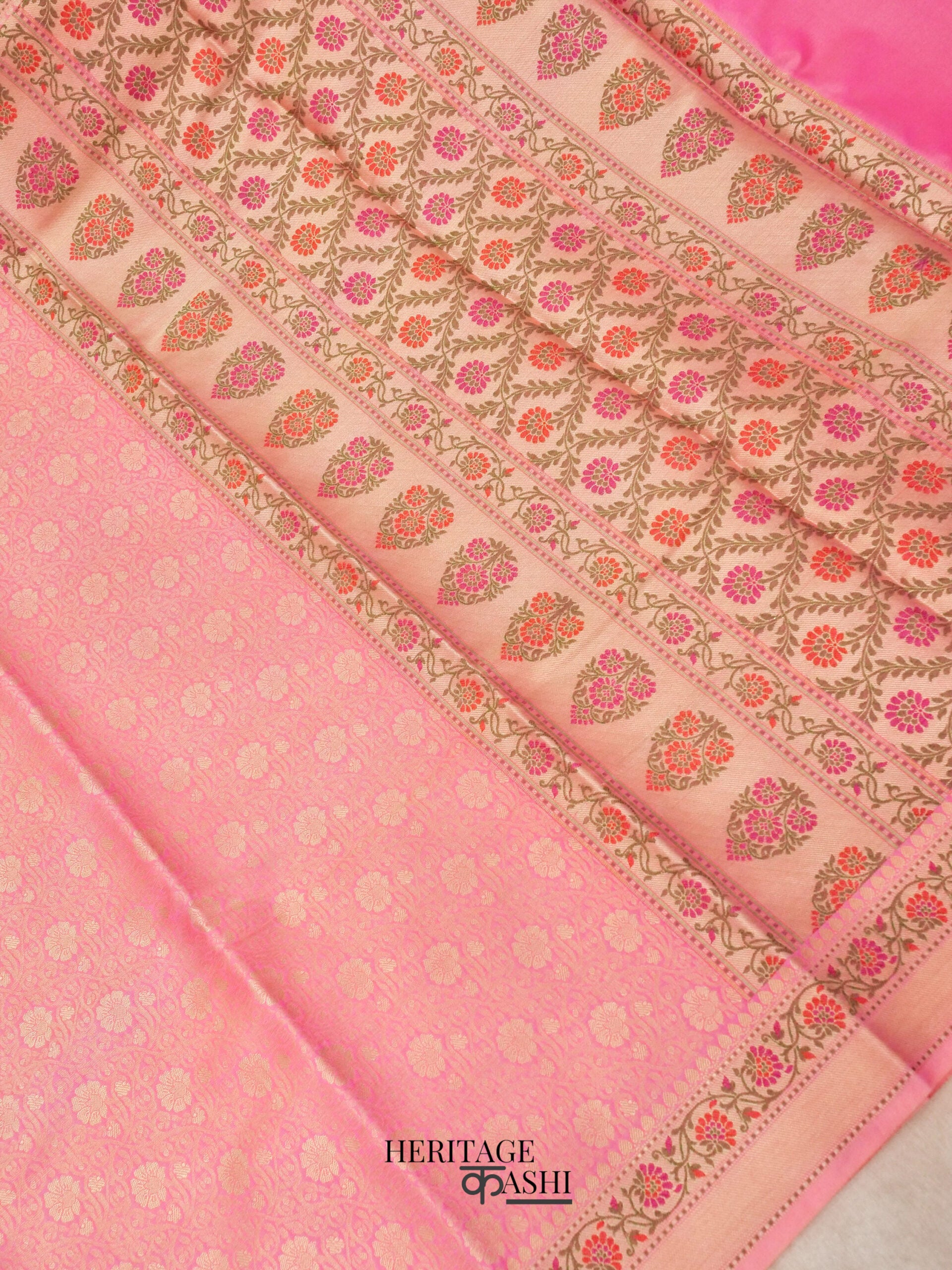 Baby Pink Katan Brocade Fancy Paithani Border Saree