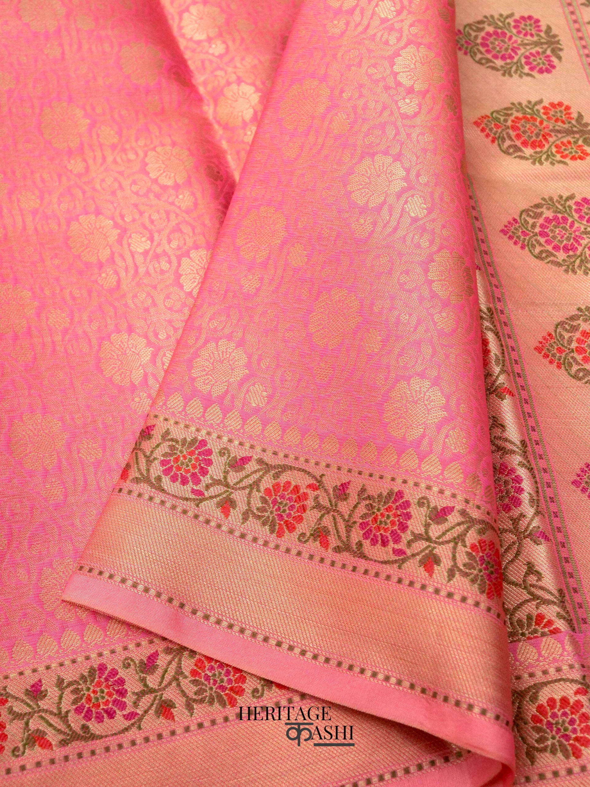 Baby Pink Katan Brocade Fancy Paithani Border Saree