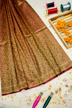 Antique Copper Satin Tanchoi Reshami Ektara Banarasi Silk Saree