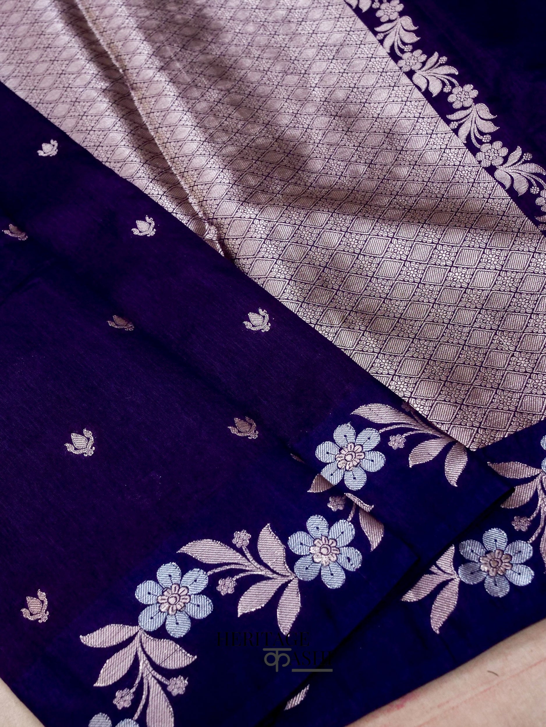 Purple Mango Silk Banarasi Jaal Border Saree