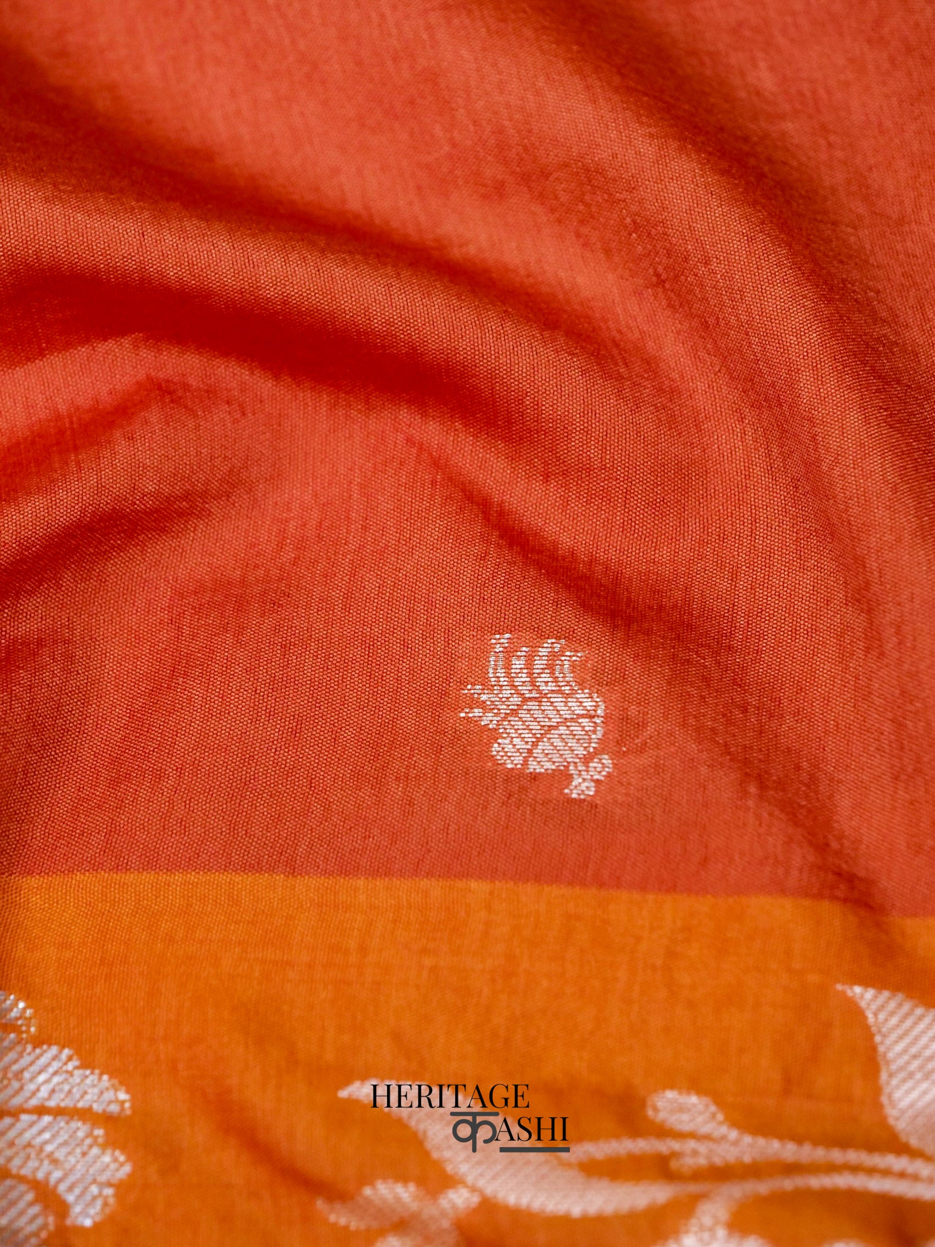 Rust Orange Mango Silk Banarasi Jaal Border Saree