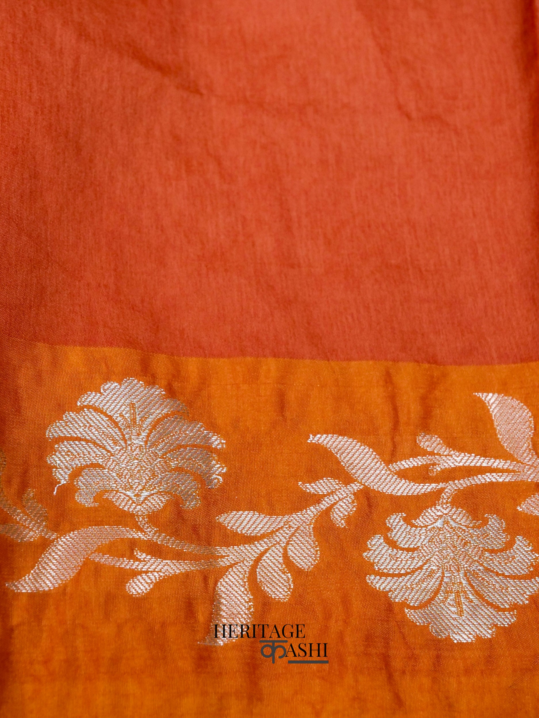 Rust Orange Mango Silk Banarasi Jaal Border Saree