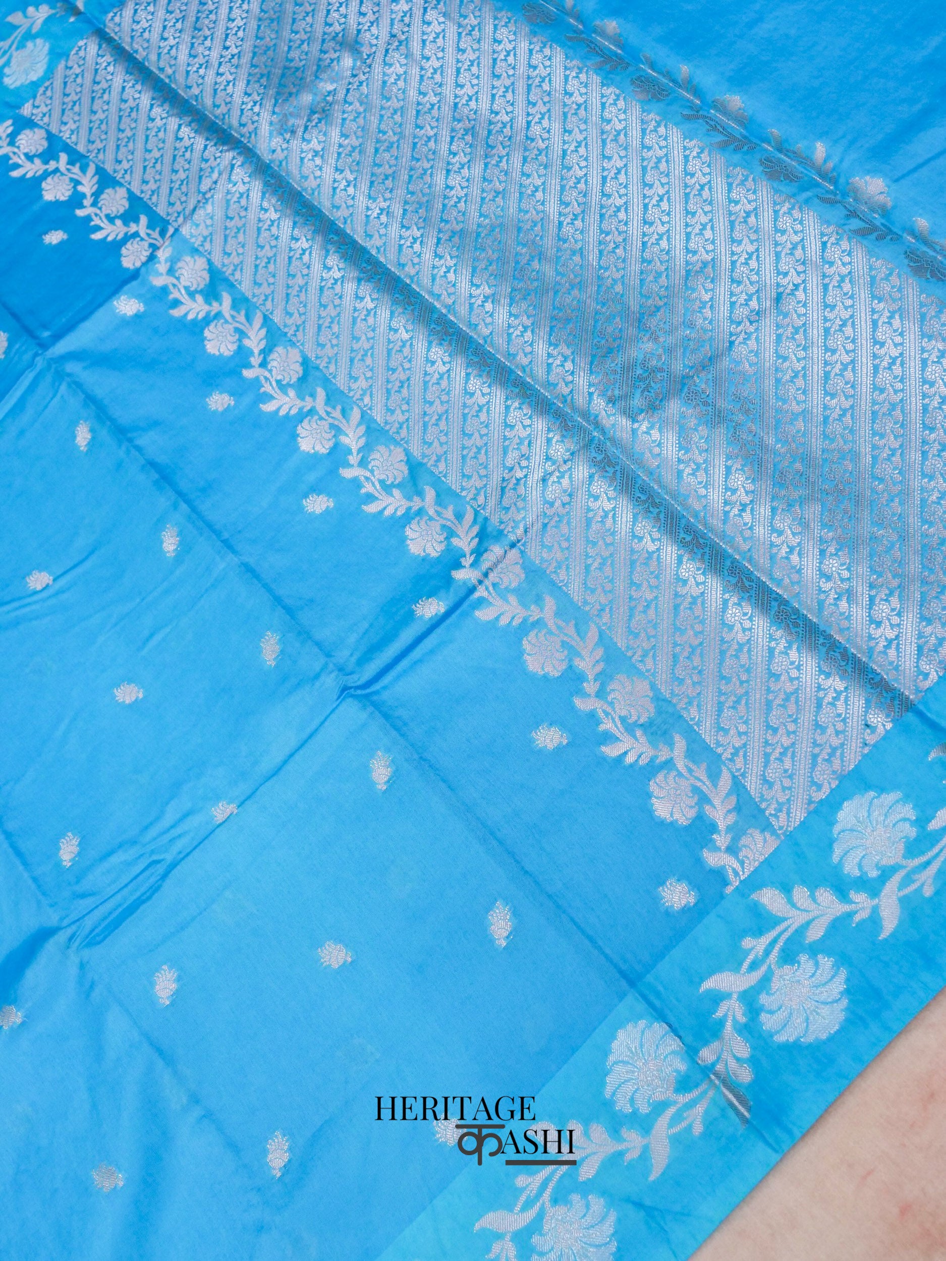 Sky Blue Mango Silk Banarasi Jaal Border Saree