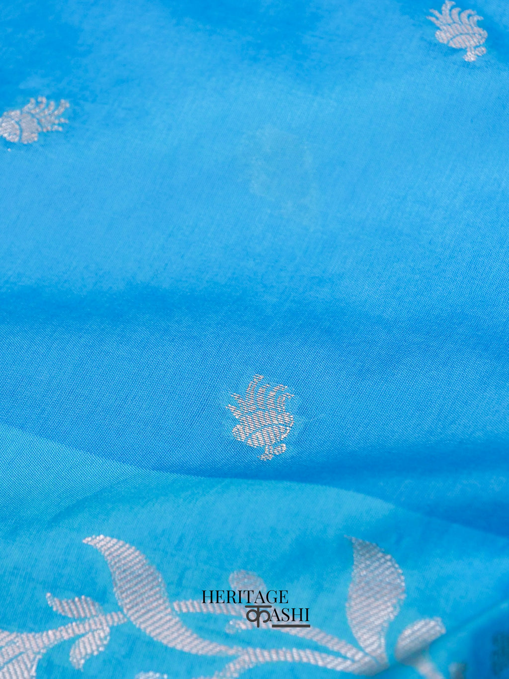 Sky Blue Mango Silk Banarasi Jaal Border Saree