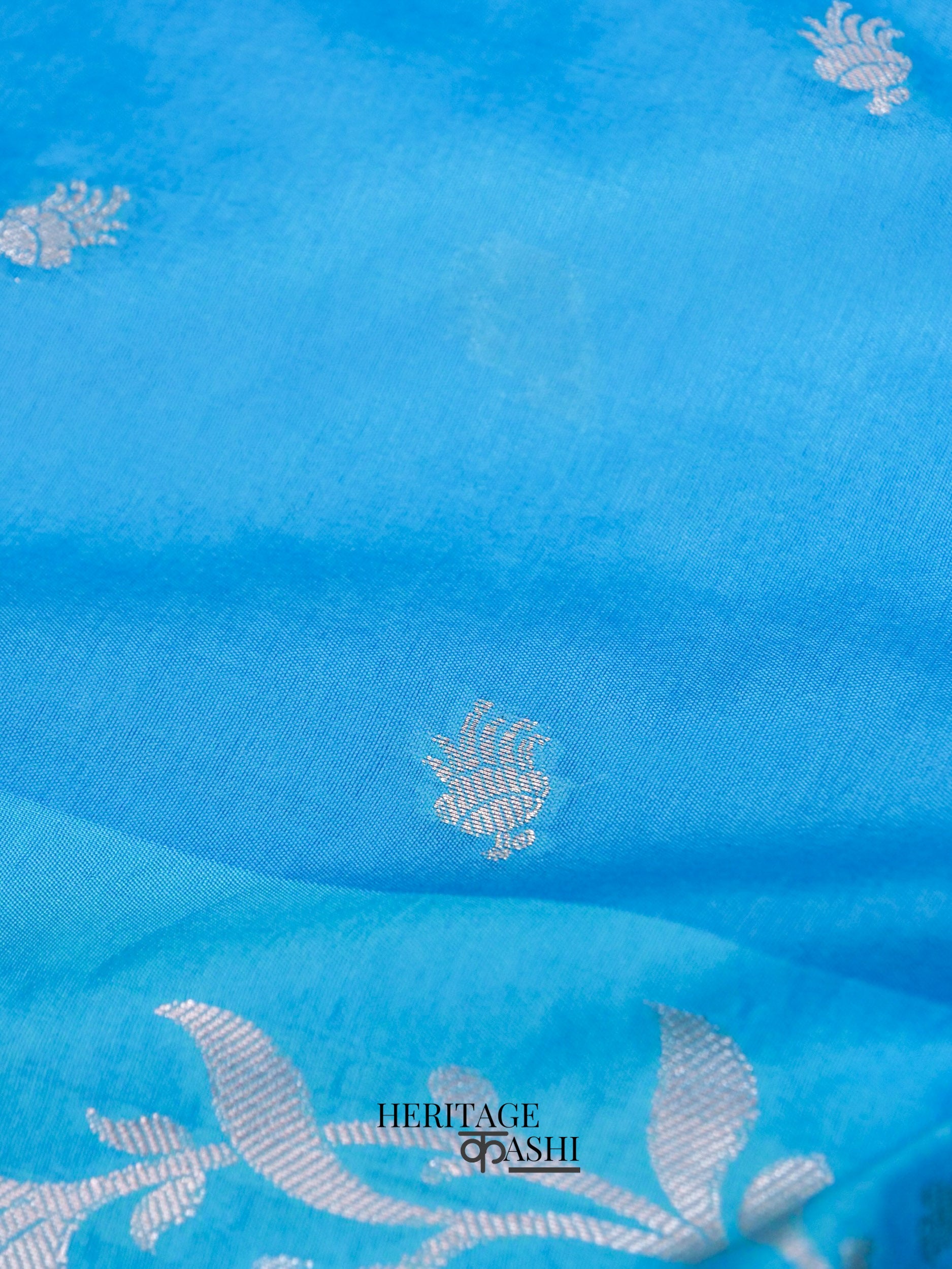 Sky Blue Mango Silk Banarasi Jaal Border Saree