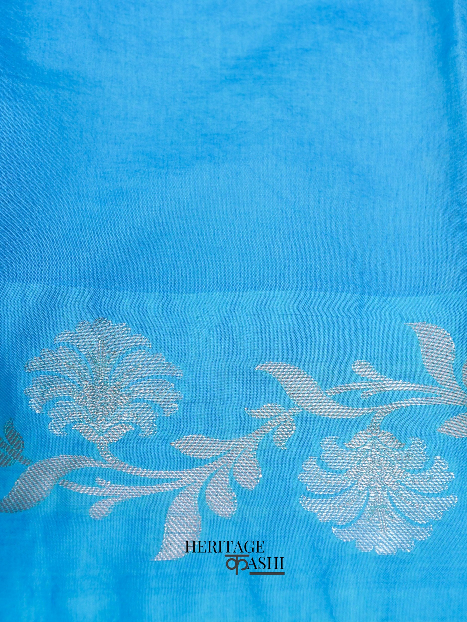 Sky Blue Mango Silk Banarasi Jaal Border Saree