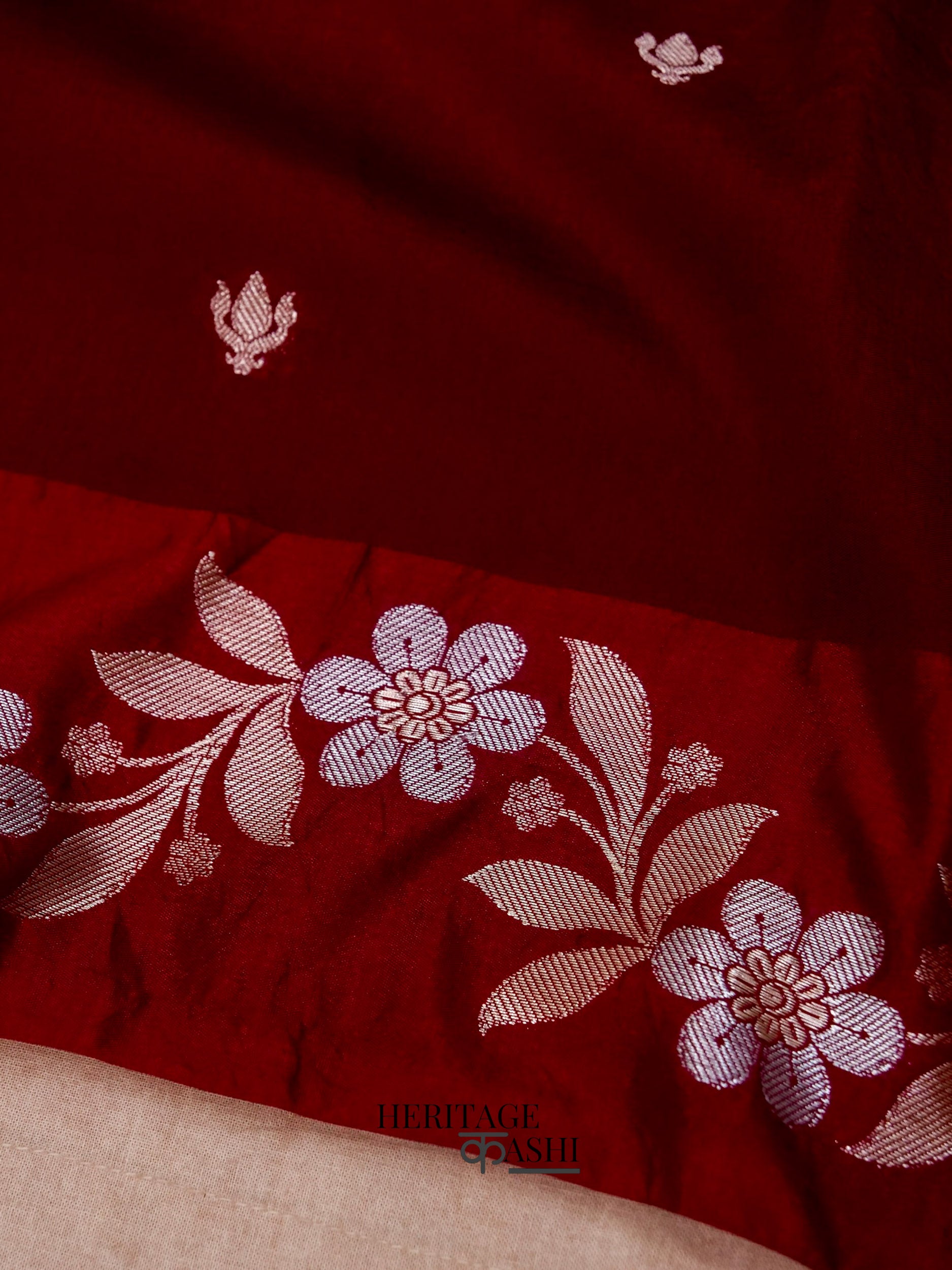 Blood Red Mango Silk Banarasi Jaal Border Saree