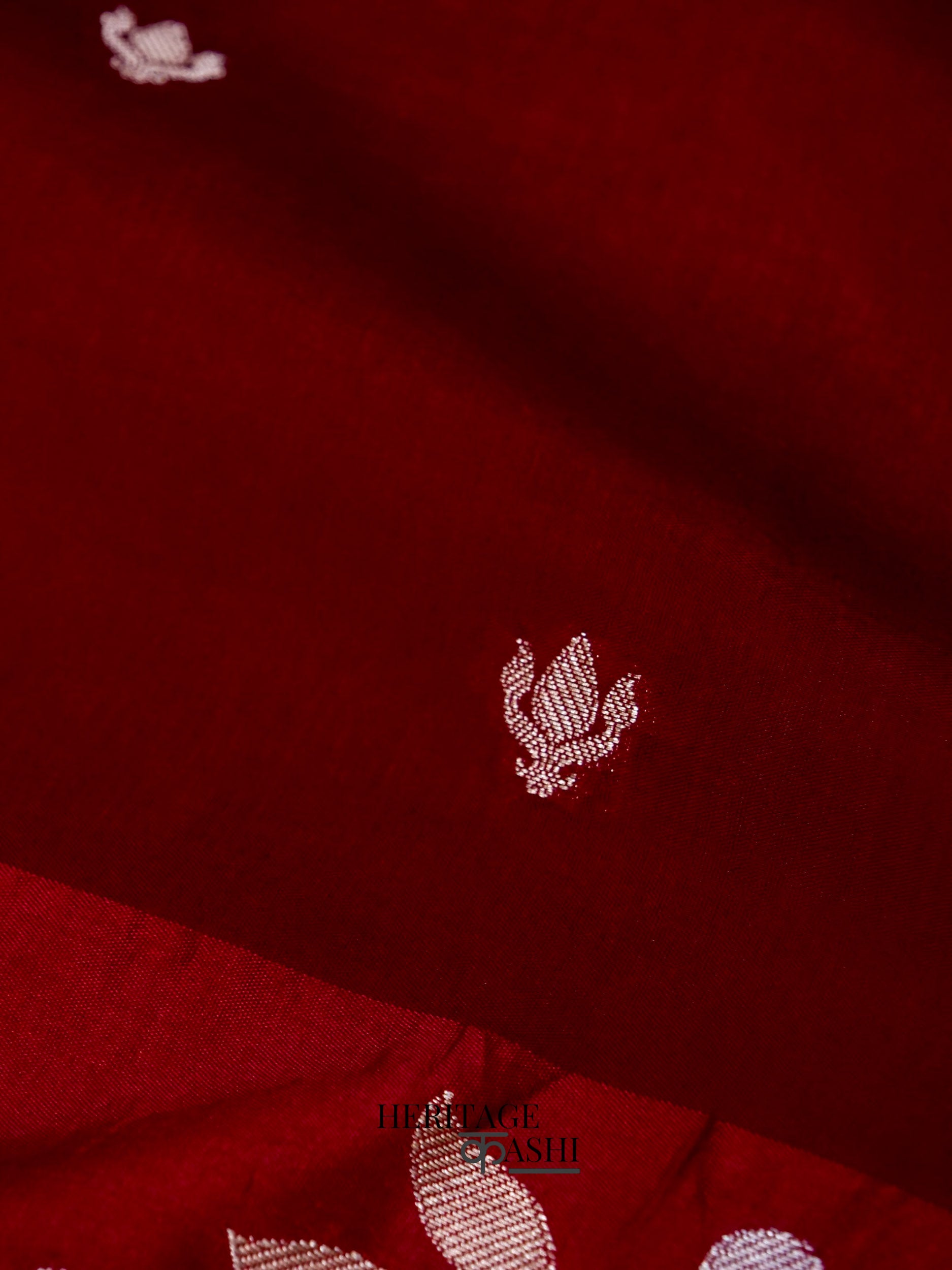 Blood Red Mango Silk Banarasi Jaal Border Saree