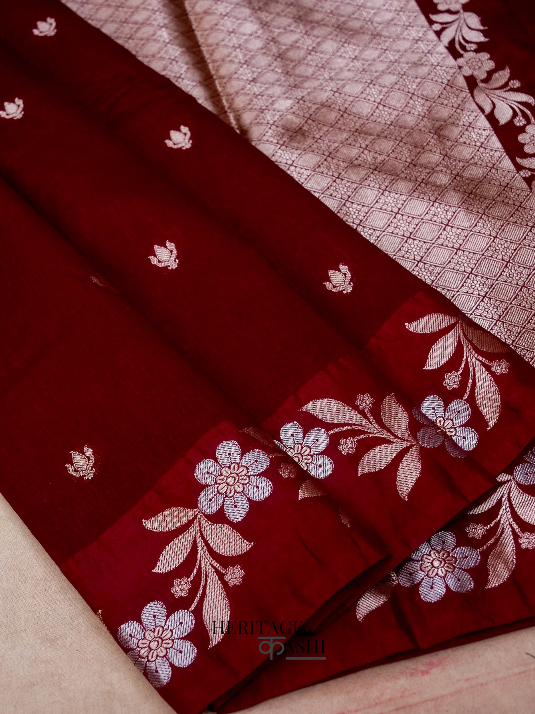 Blood Red Mango Silk Banarasi Jaal Border Saree