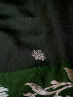 Deep Green Mango Silk Banarasi Jaal Border Saree